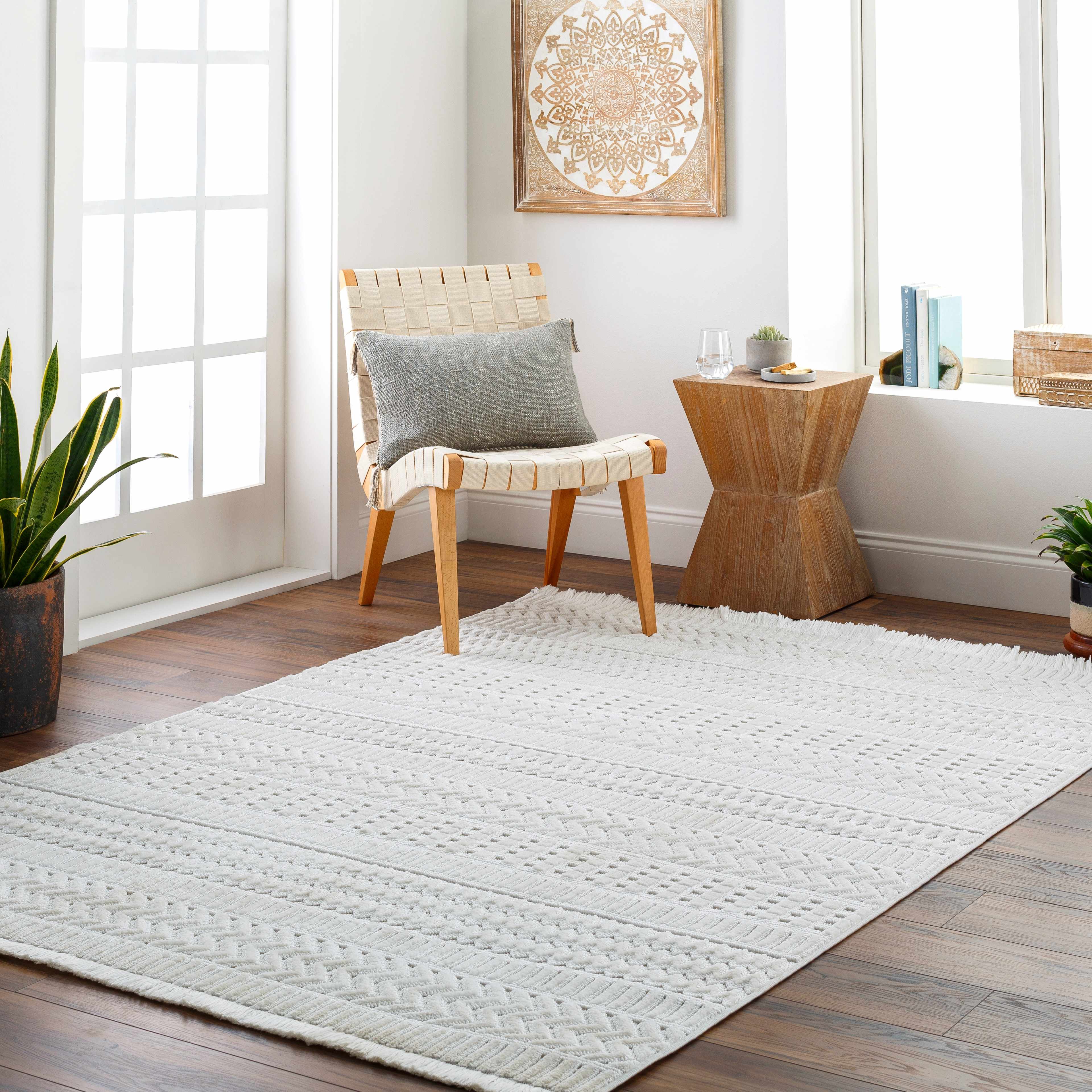 Cira Ivory Textured Area Rug with Fringes - Decor Addict, LLC