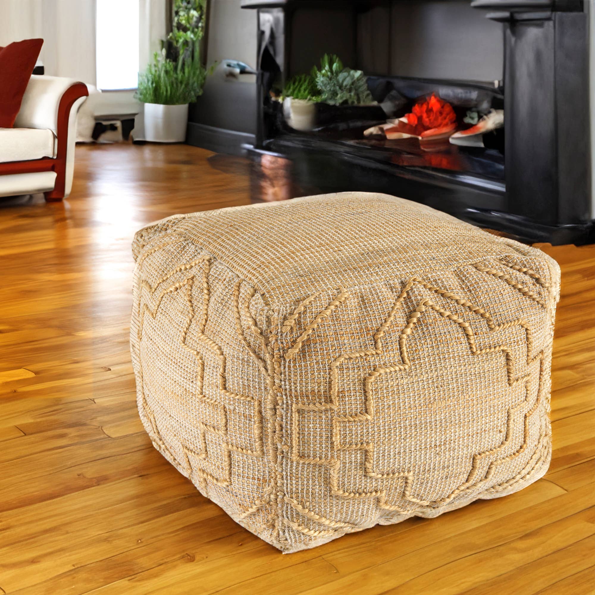Natural Trellis Farmhouse Hand-Woven Indoor Poufs - Decor Addict, LLC