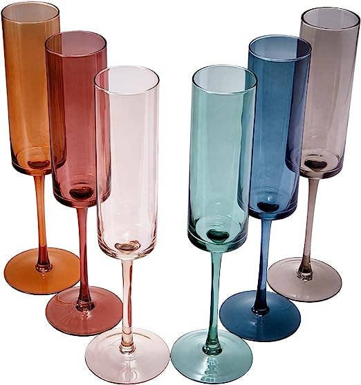 Khen Muted Rainbow Champagne Flute Stemmed Glasses Set of 6 - Decor Addict, LLC