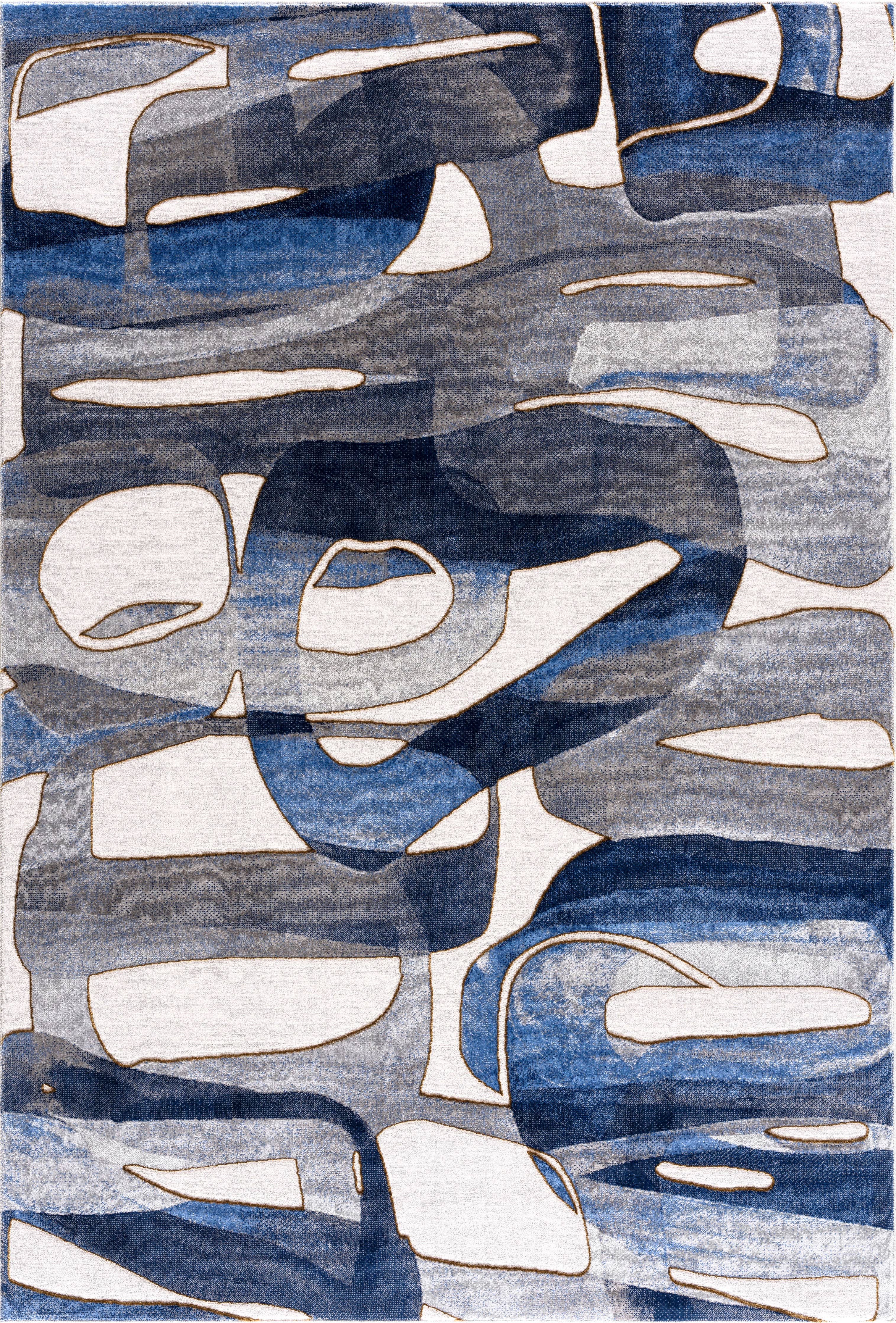 Abani Rugs Regal REG130A Blue Grey Asymmetric Circles Rug: 2' x 3' - Decor Addict, LLC