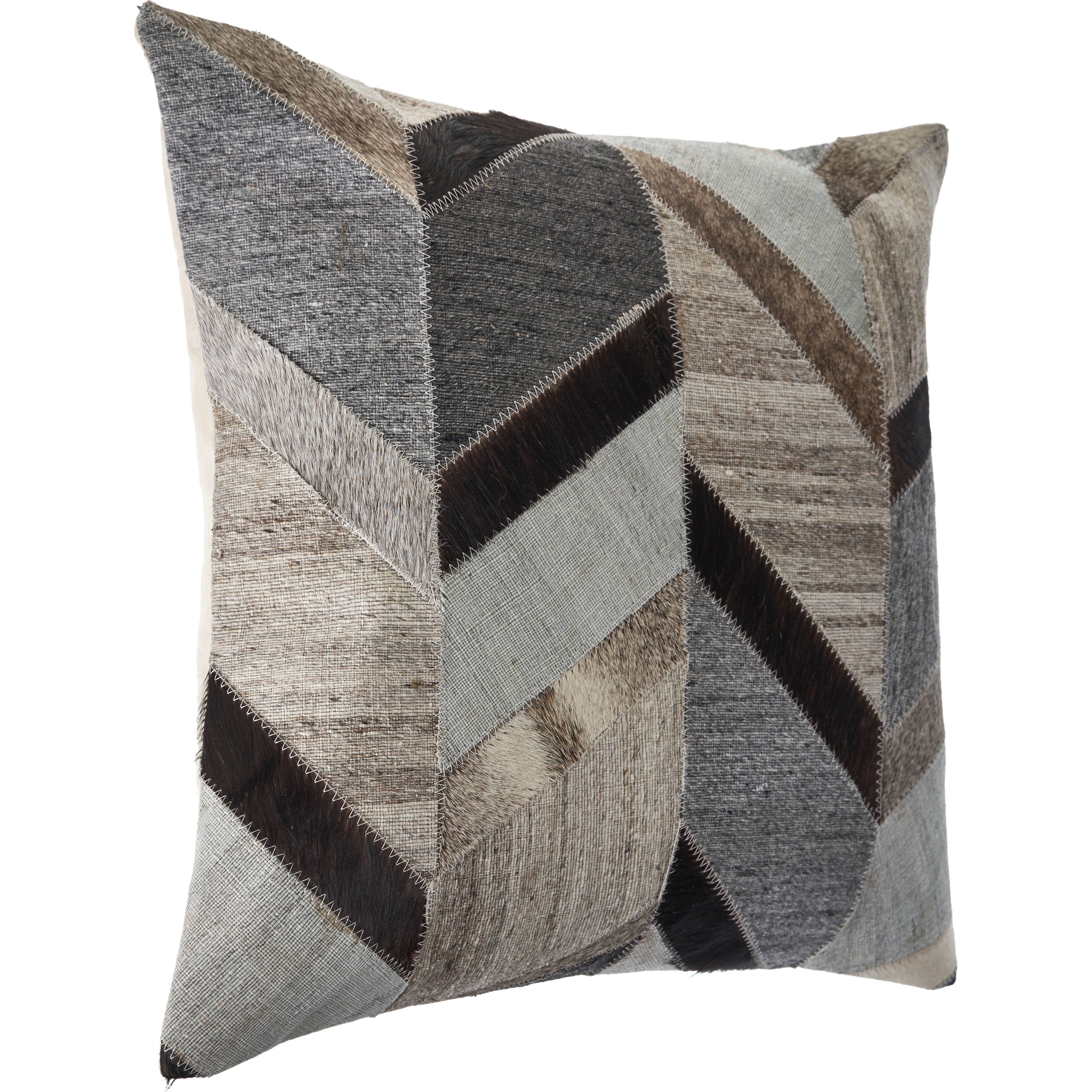 Multicolored Chevron Faux Leather Throw Pillow: Gray/Brown / Poly Filled - Decor Addict, LLC