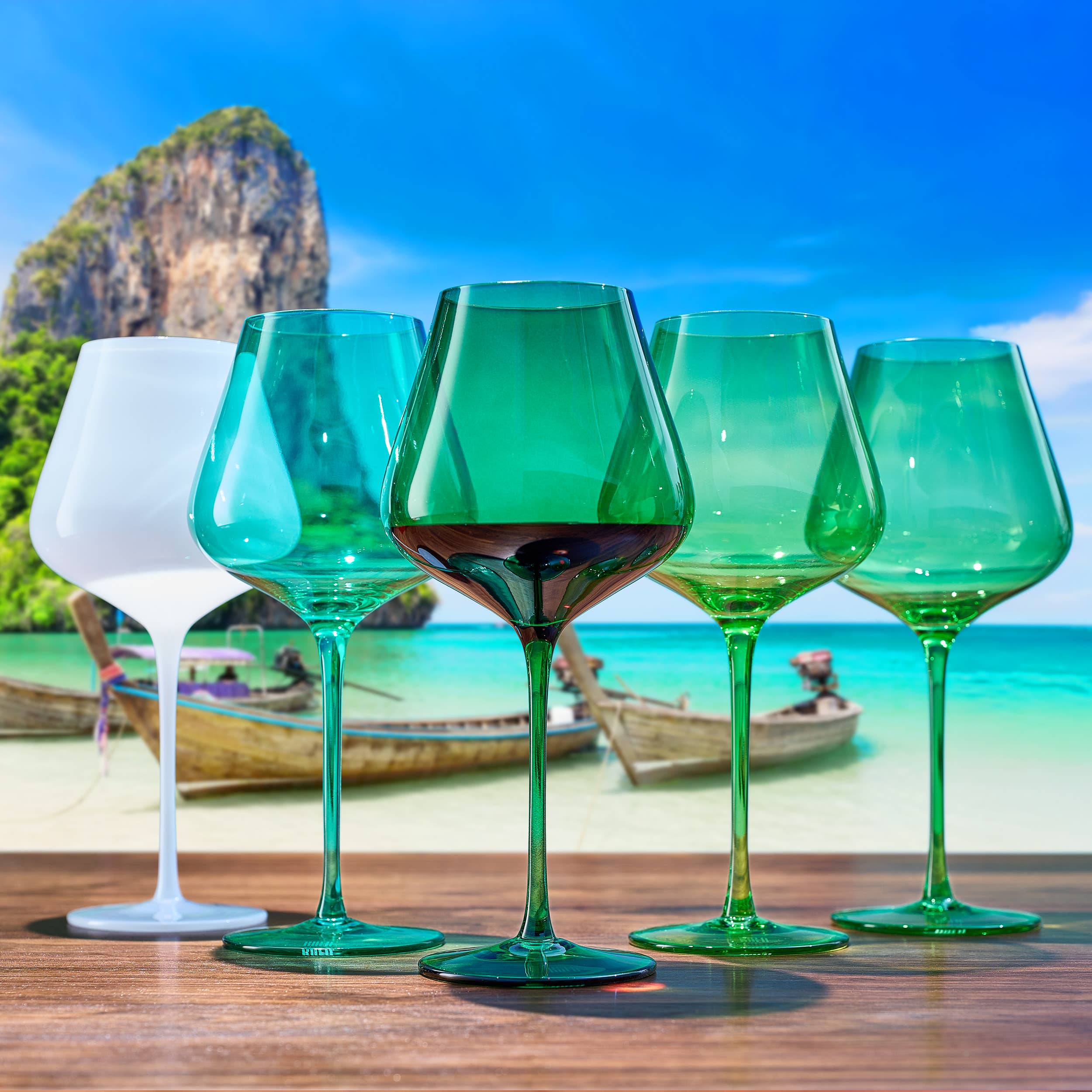 Beaches of the Thai Islands Wine Glassware | 5 Set, 20 OZ - Decor Addict, LLC