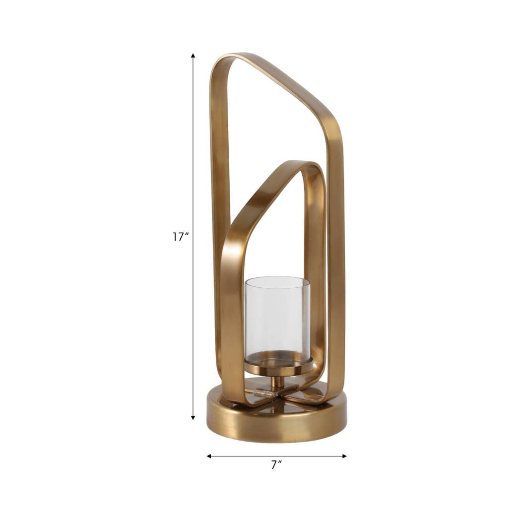 Candle Holder - Gold Metal Stylish Hurricane, 17 in. - Decor Addict, LLC
