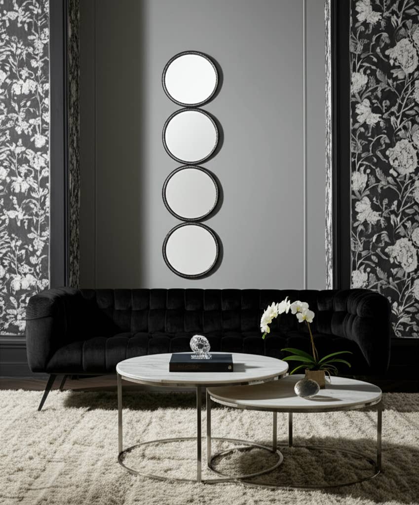 Wood Modern Four Circles Wall Mirror - Black, 48 in.