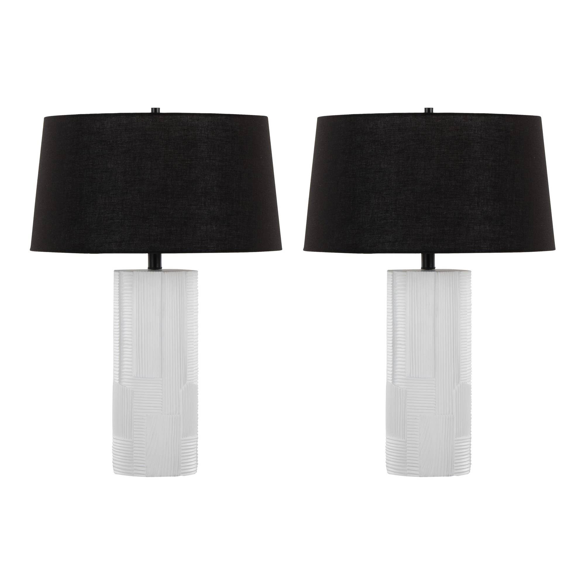 Petra 26" Polyresin Table Lamp - Set of 2: Cream Polyresin, Black Metal, Black Linen - Decor Addict, LLC