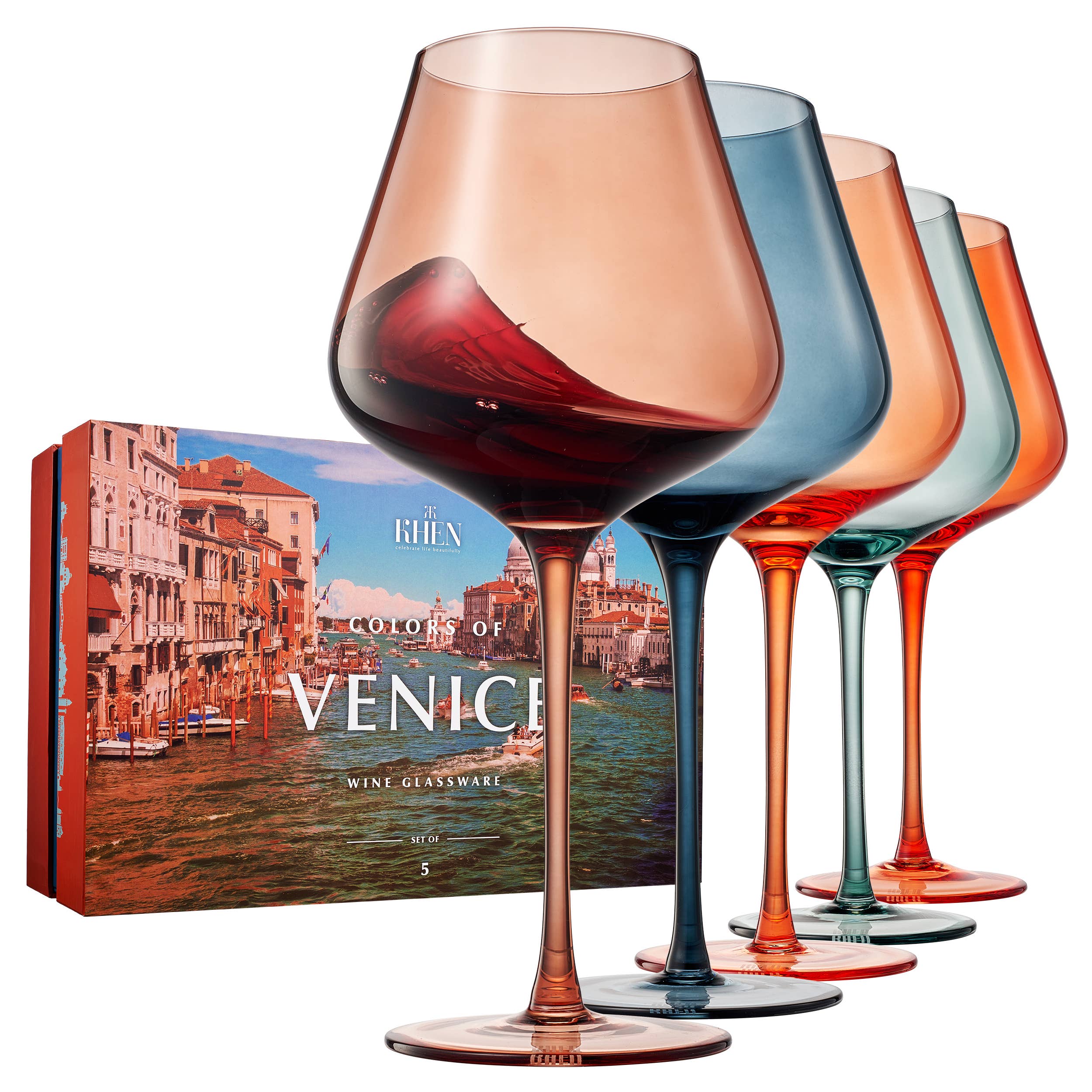 Colors of Venice, Italy, City Wine Glassware | 5 Set, 20 OZ - Decor Addict, LLC