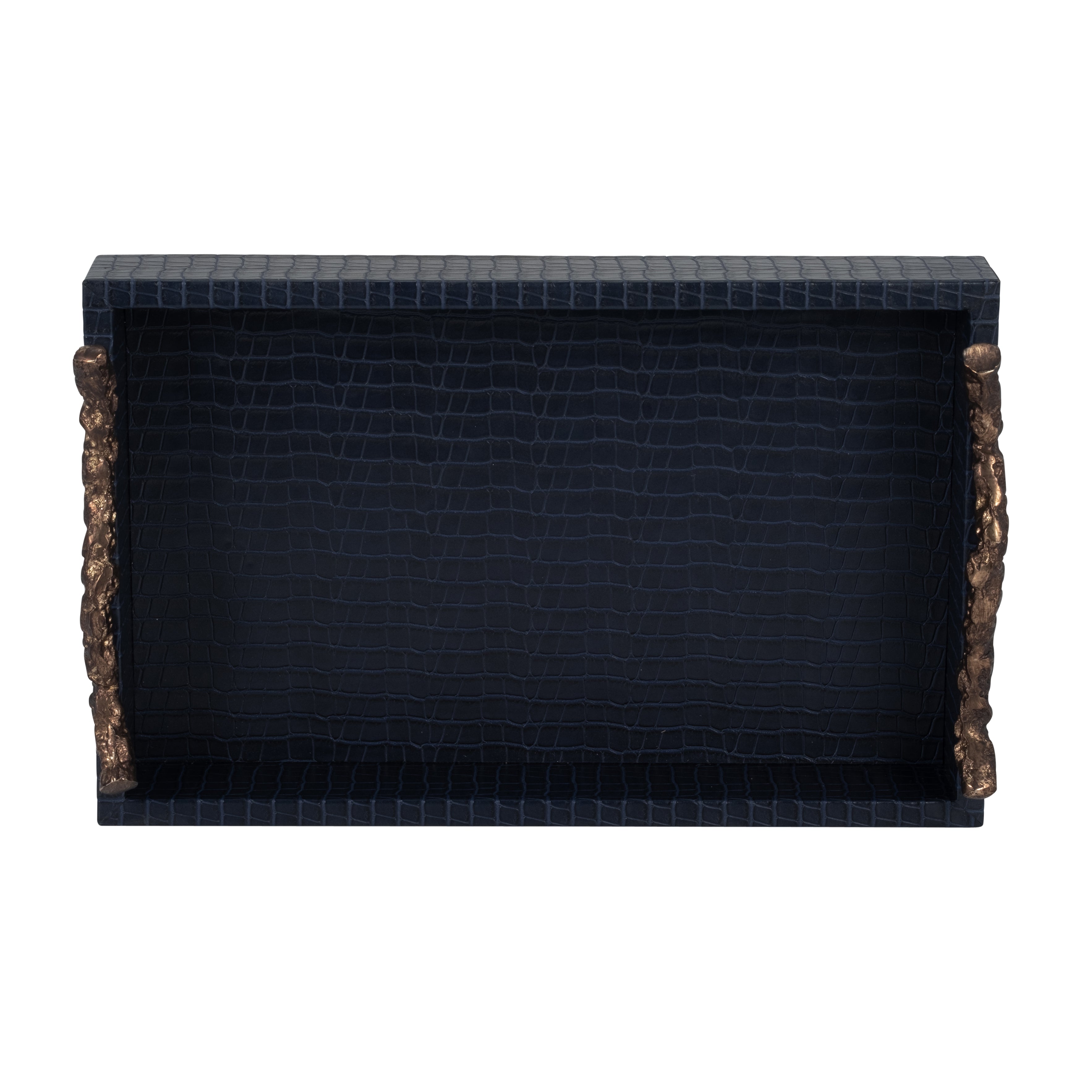 Faux Leather, 16" Copenhagen Tray, Navy/gold - Decor Addict, LLC
