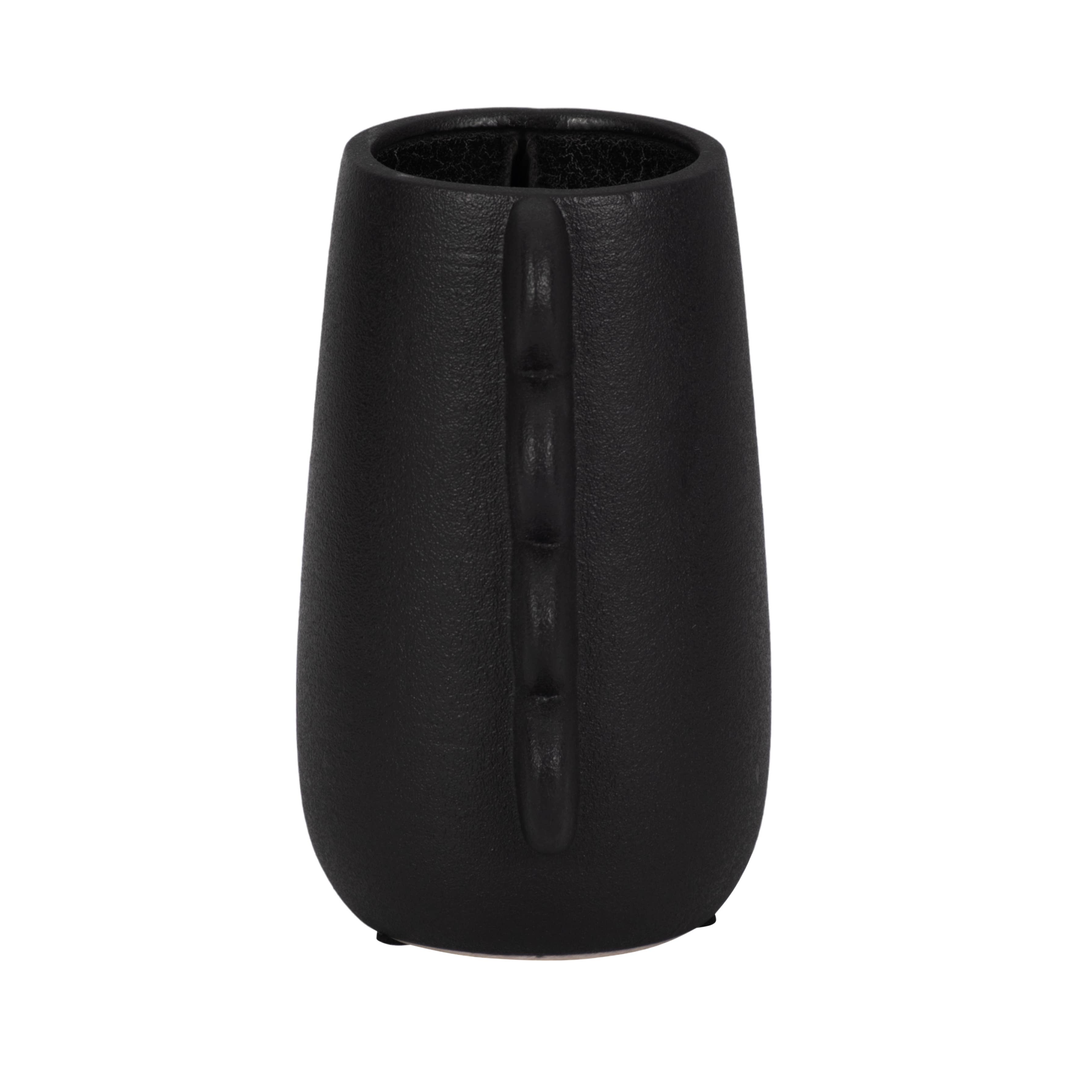 8 in. Black Stoneware Contemporary Unique Eared Vase - Decor Addict, LLC