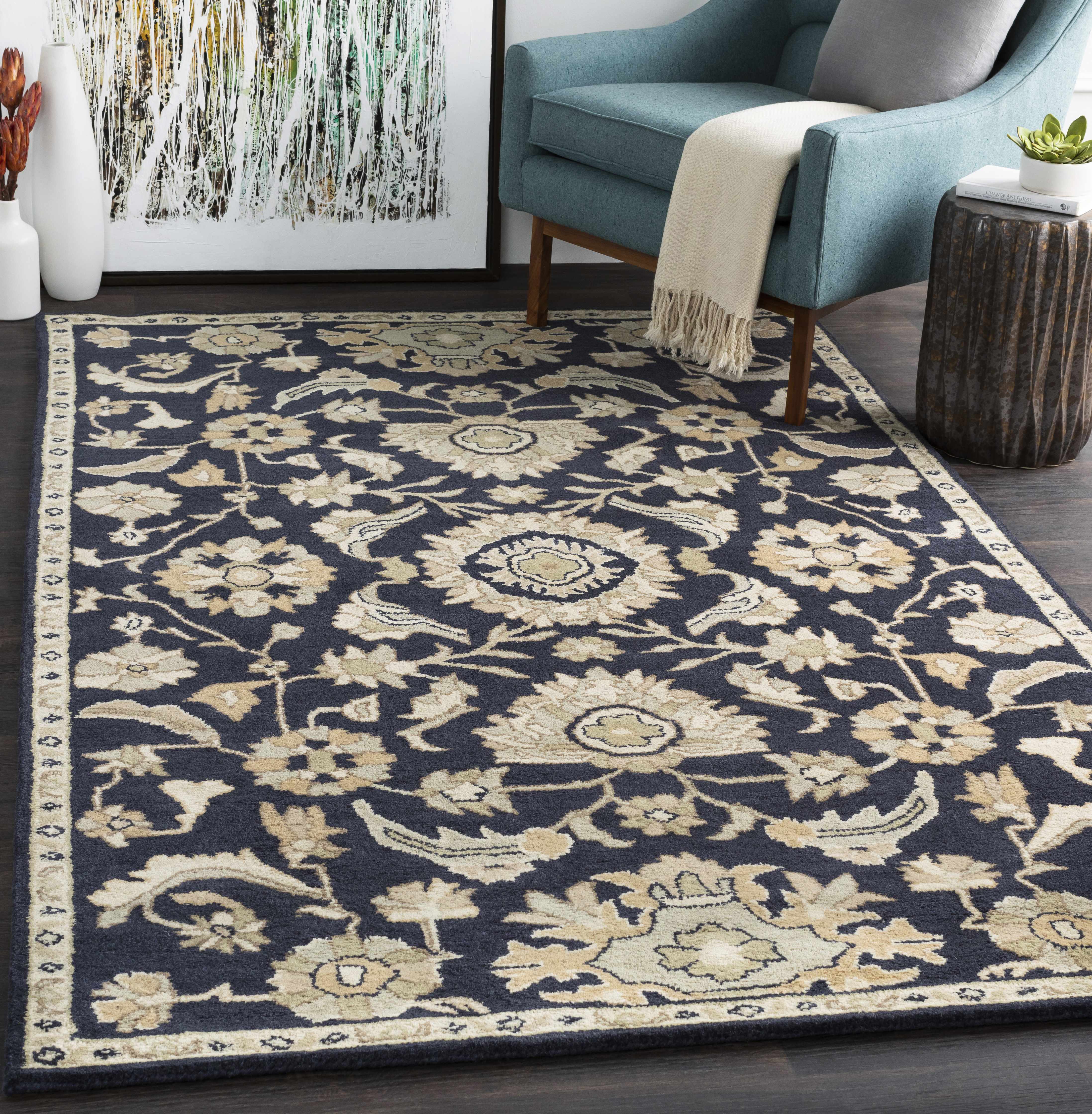 Copen Black Floral Wool Rug - Decor Addict, LLC