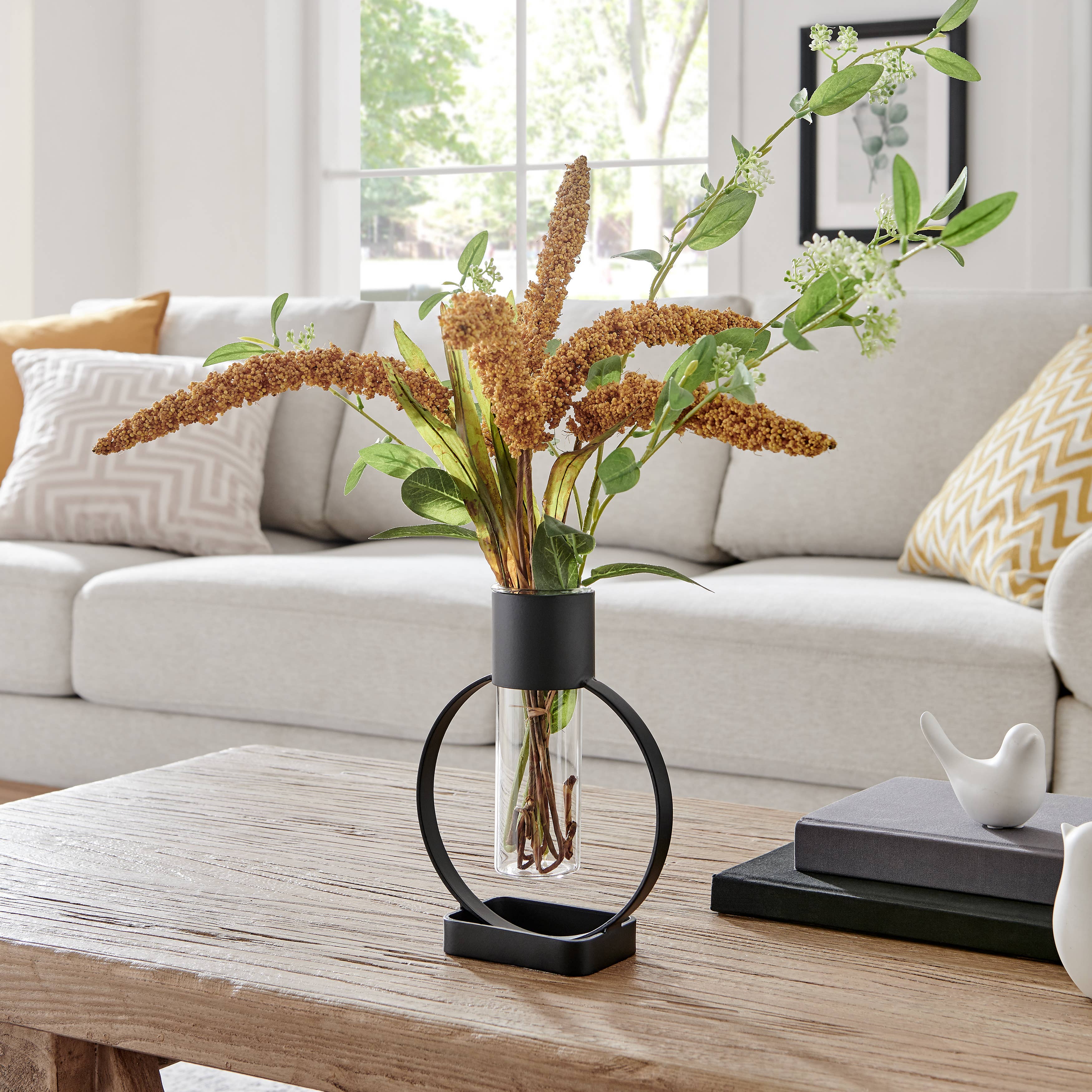 Jacob Modern Black Open Circle Clear Glass Tabletop Vase - Decor Addict, LLC