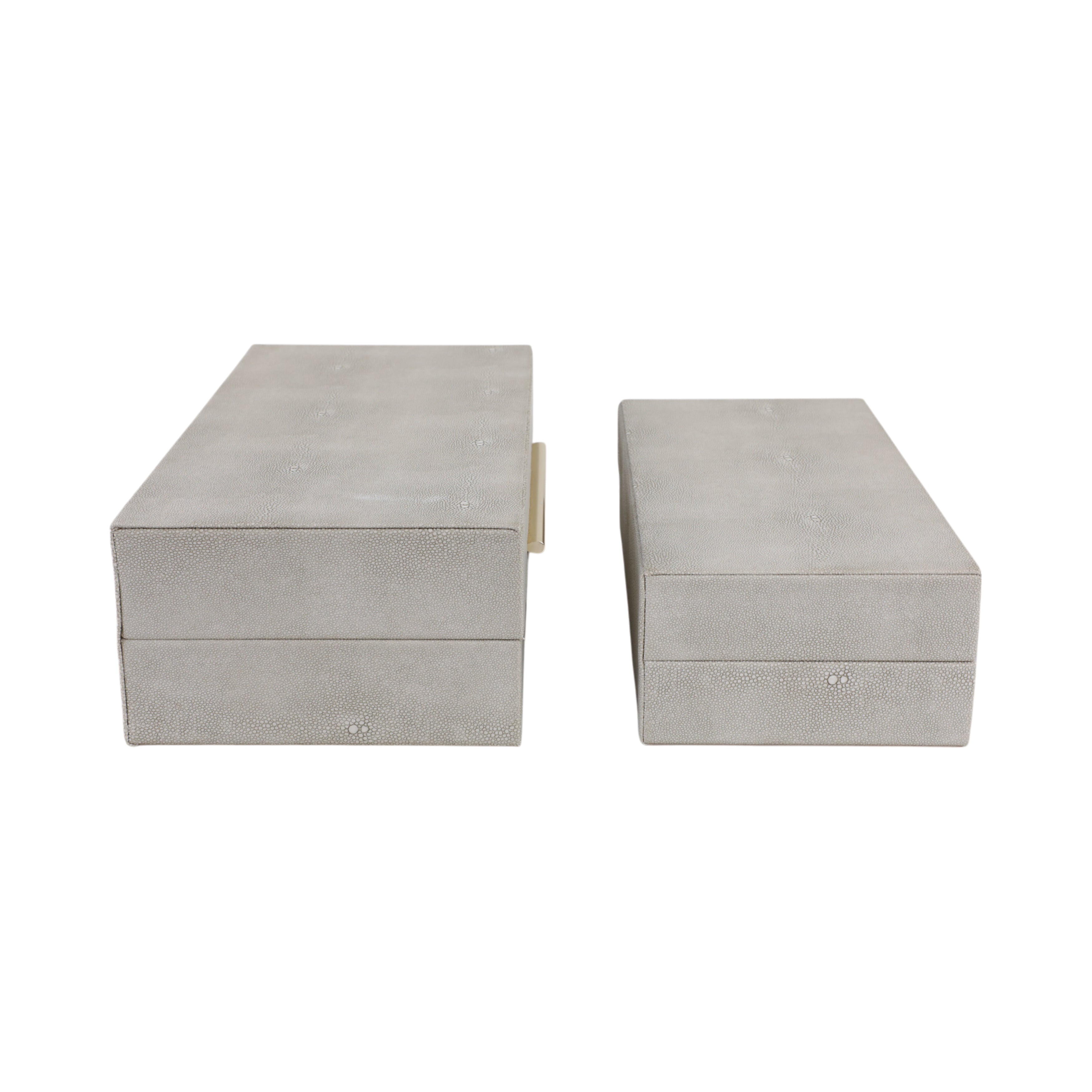 S/2 12/14" Rectangular Shagreen Boxes, Ivory - Decor Addict, LLC