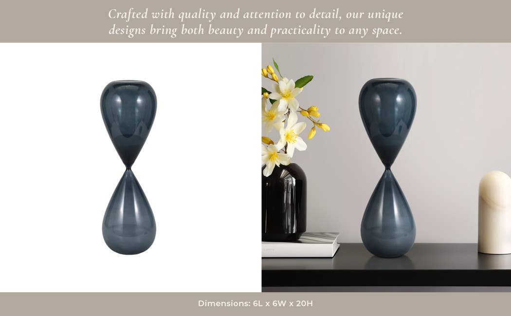 Glass Small Sleek Teardrop Hourglass - Blue, 20 in. - Decor Addict, LLC