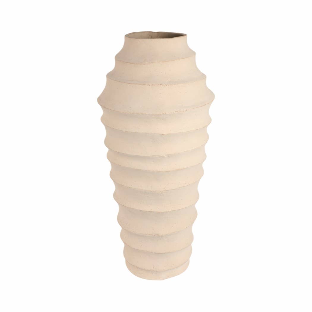 Decorative Floor Vase - Ivory Ecomix Textured Ribbed, 33 in. - Decor Addict, LLC