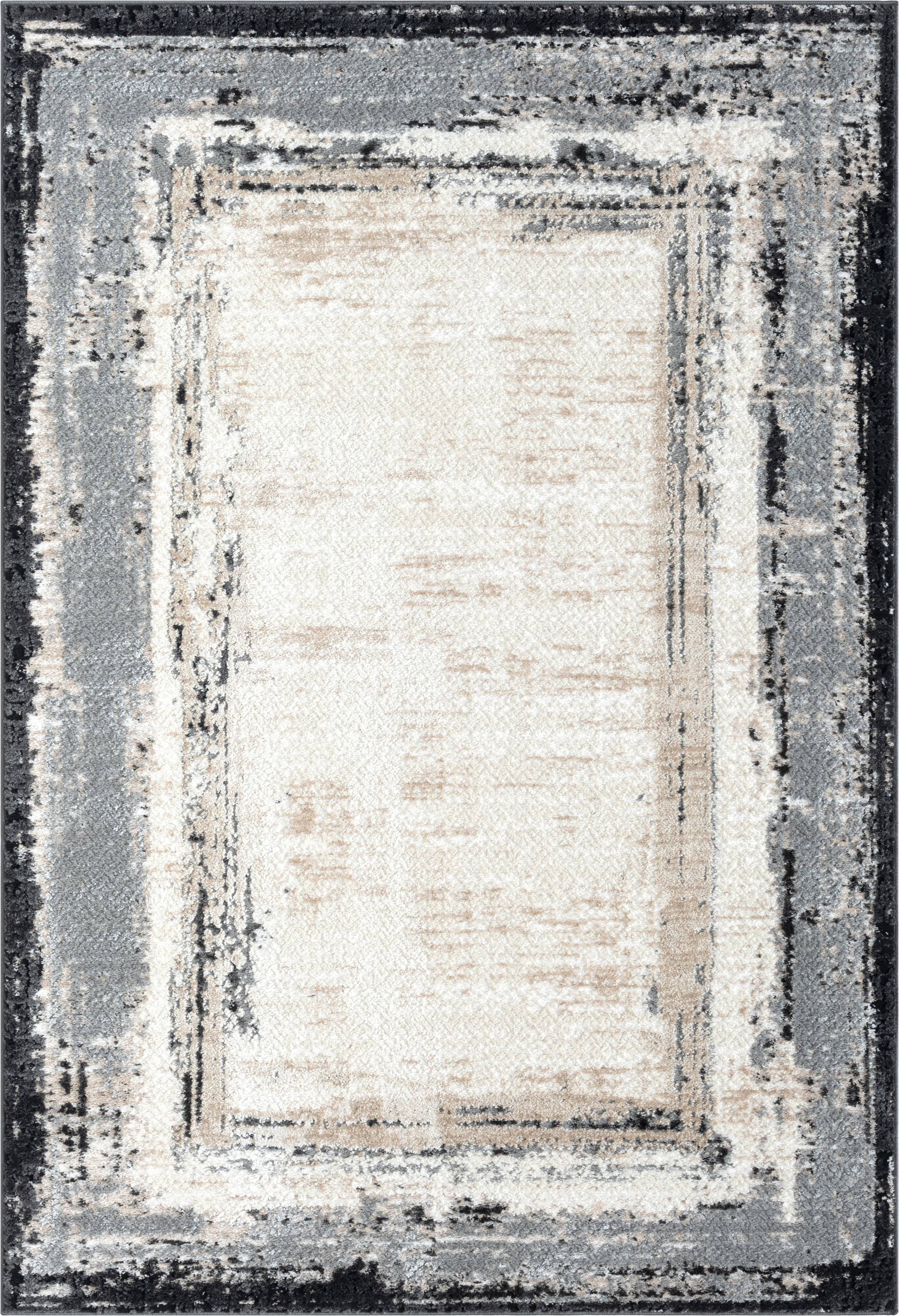 Abani Viva Ivory Abstract Border Grey Area Rug: 2' x 3' - Decor Addict, LLC