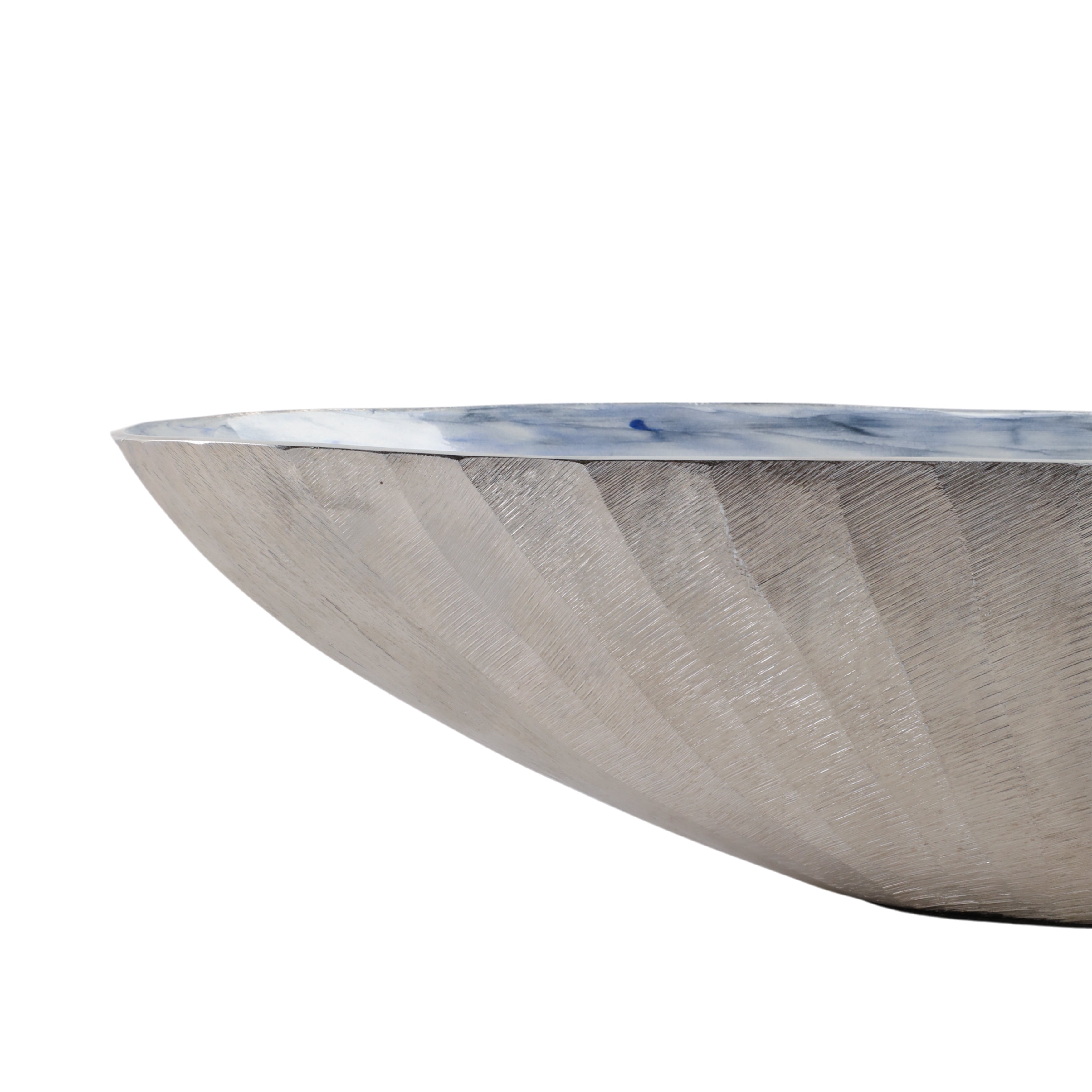 S/2 20/23" Oval Metal Bowl W/ Enamel,light Blu/sil - Decor Addict, LLC