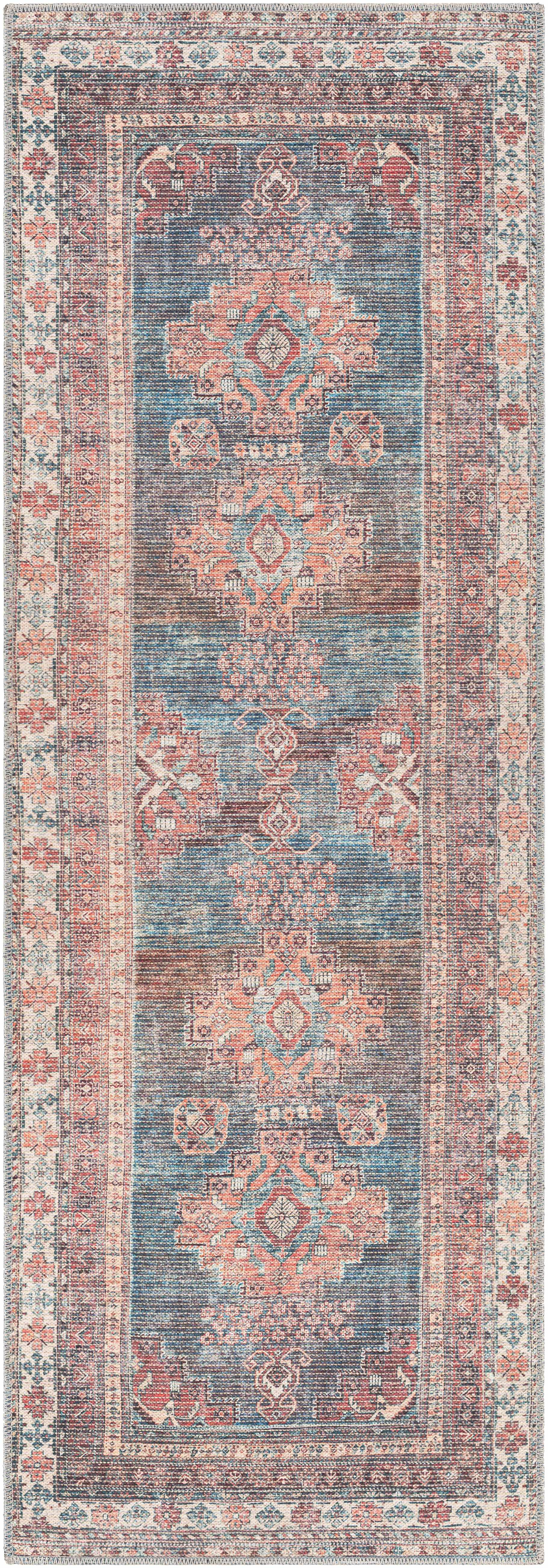 Baltinglass Rust & Blue Washable Area Rug - Decor Addict, LLC