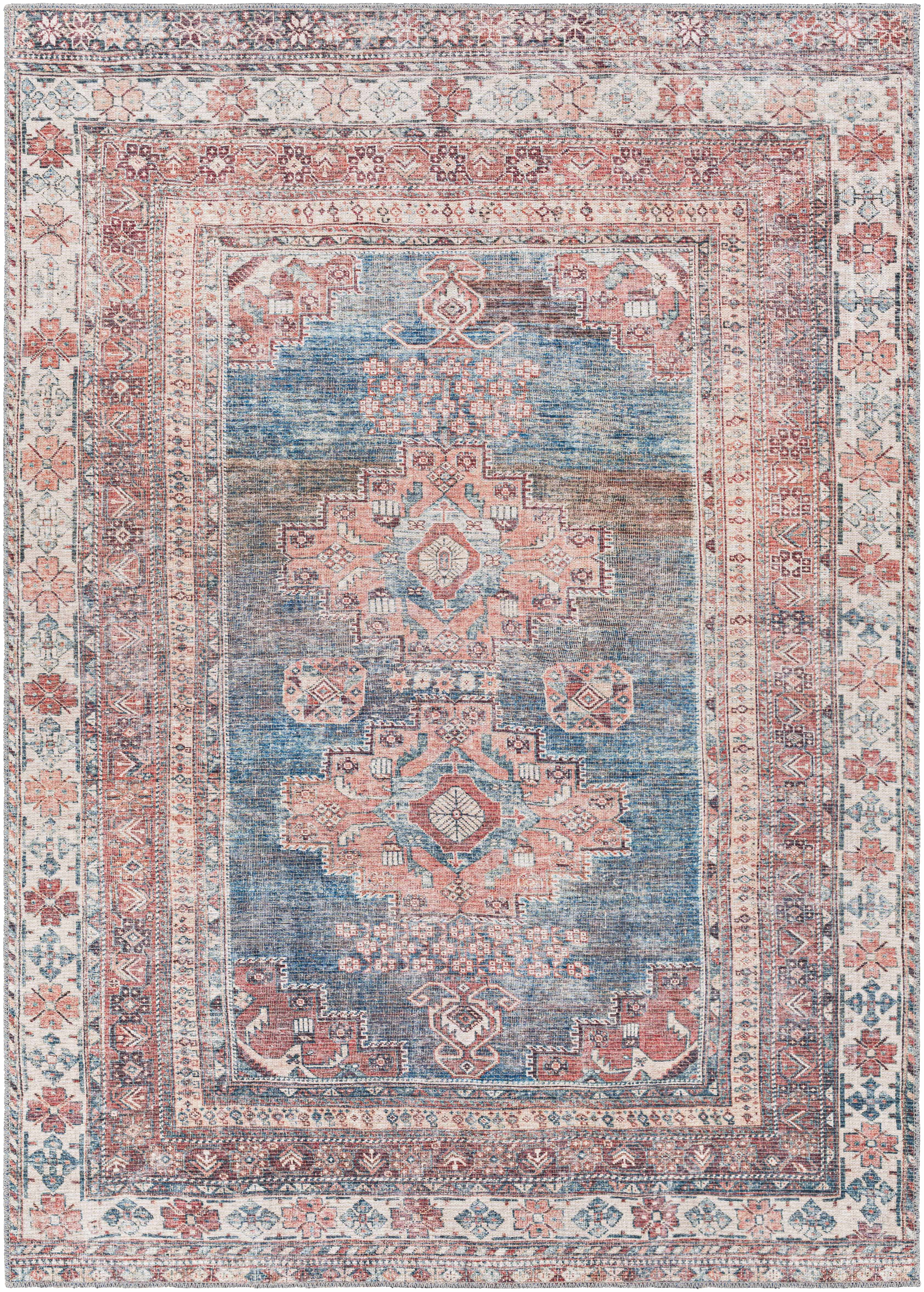 Baltinglass Rust & Blue Washable Area Rug - Decor Addict, LLC