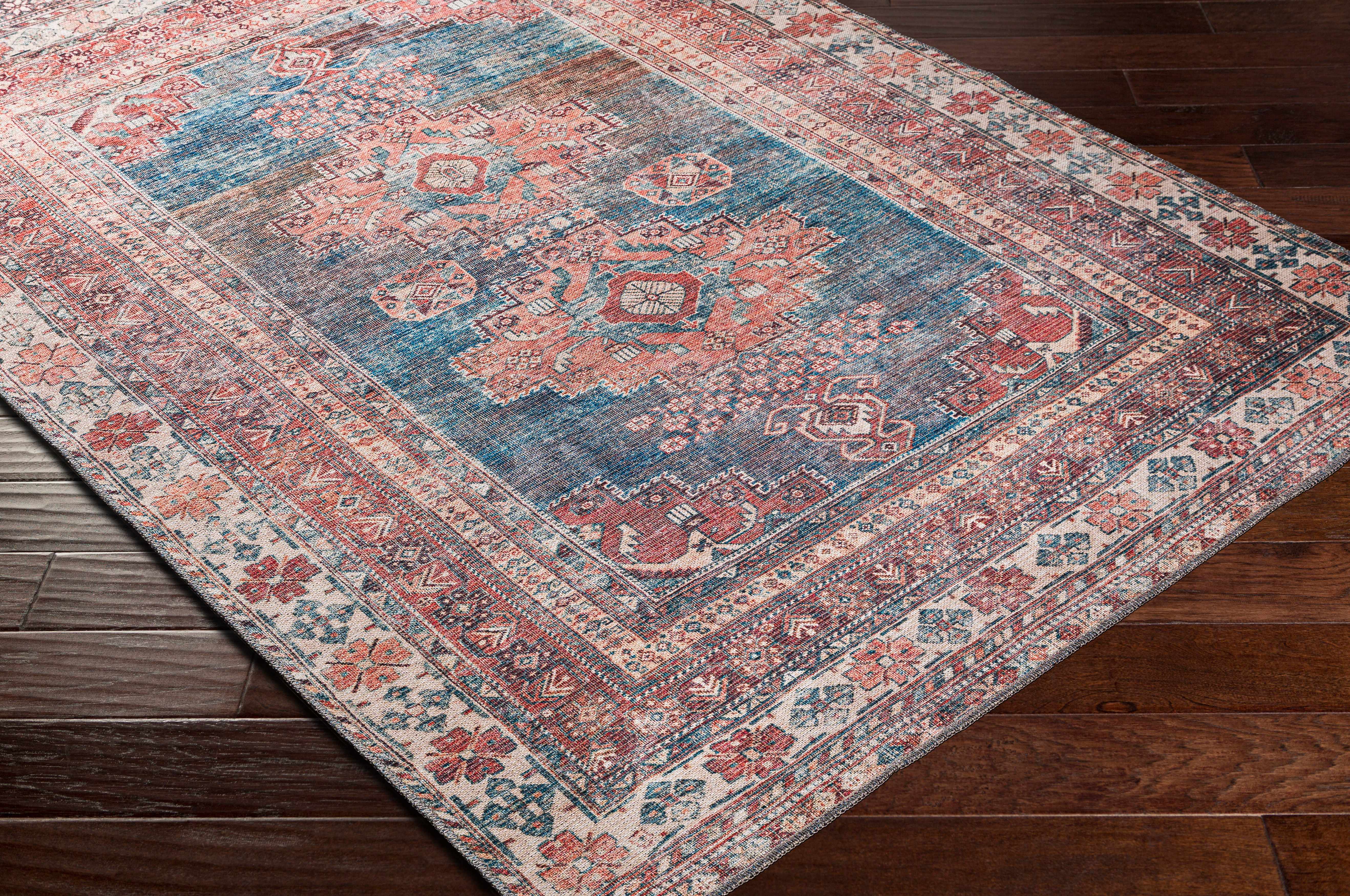 Baltinglass Rust & Blue Washable Area Rug - Decor Addict, LLC