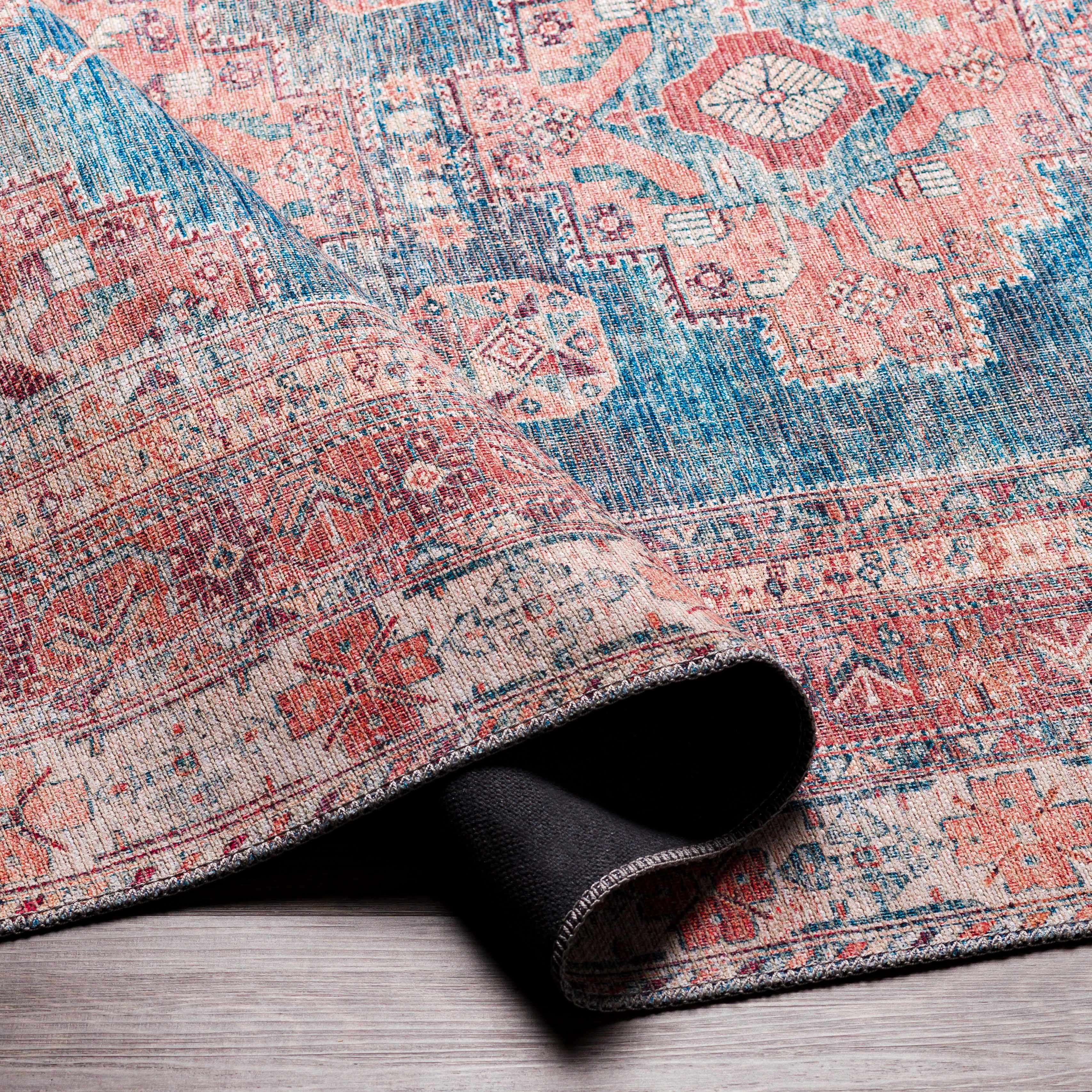 Baltinglass Rust & Blue Washable Area Rug - Decor Addict, LLC