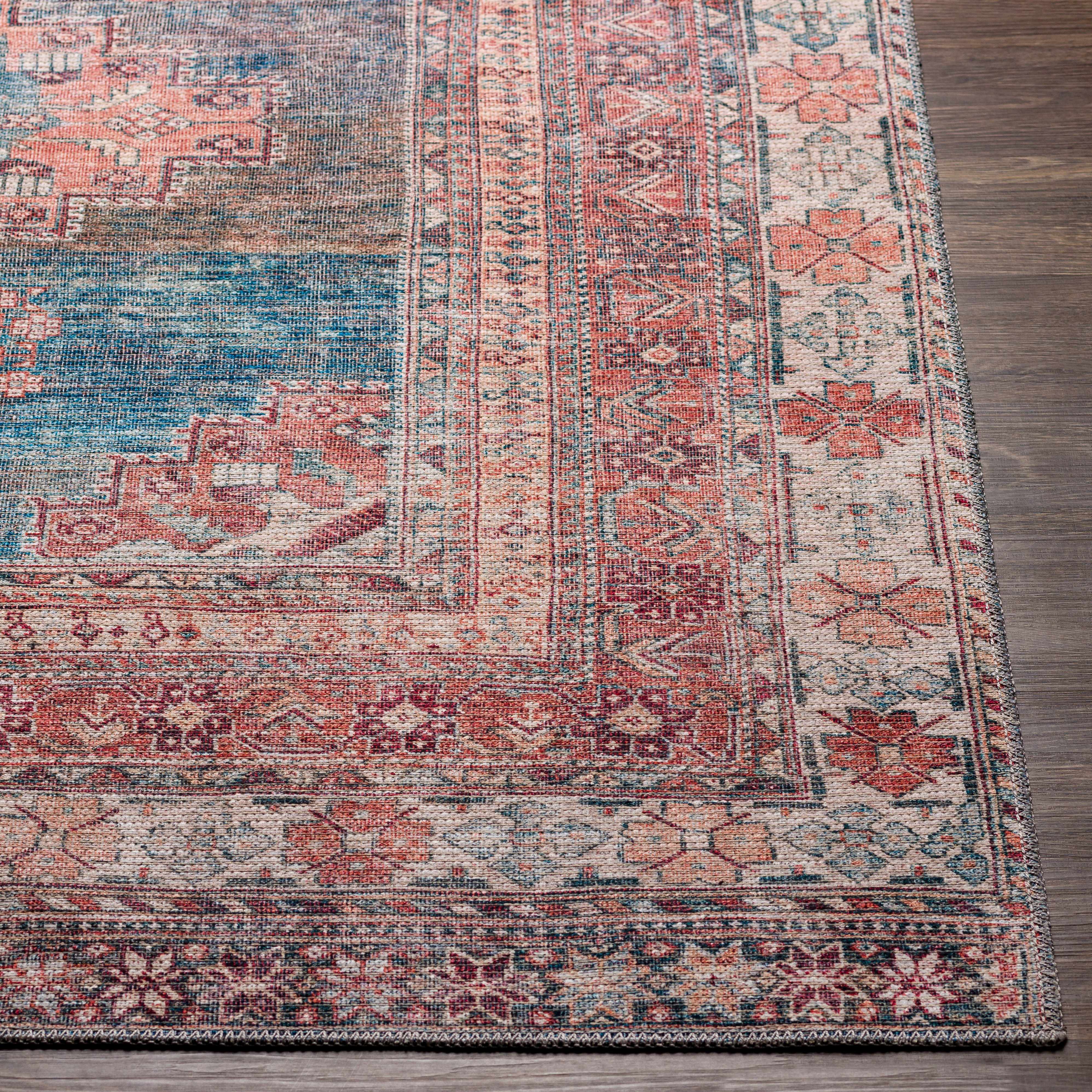 Baltinglass Rust & Blue Washable Area Rug - Decor Addict, LLC
