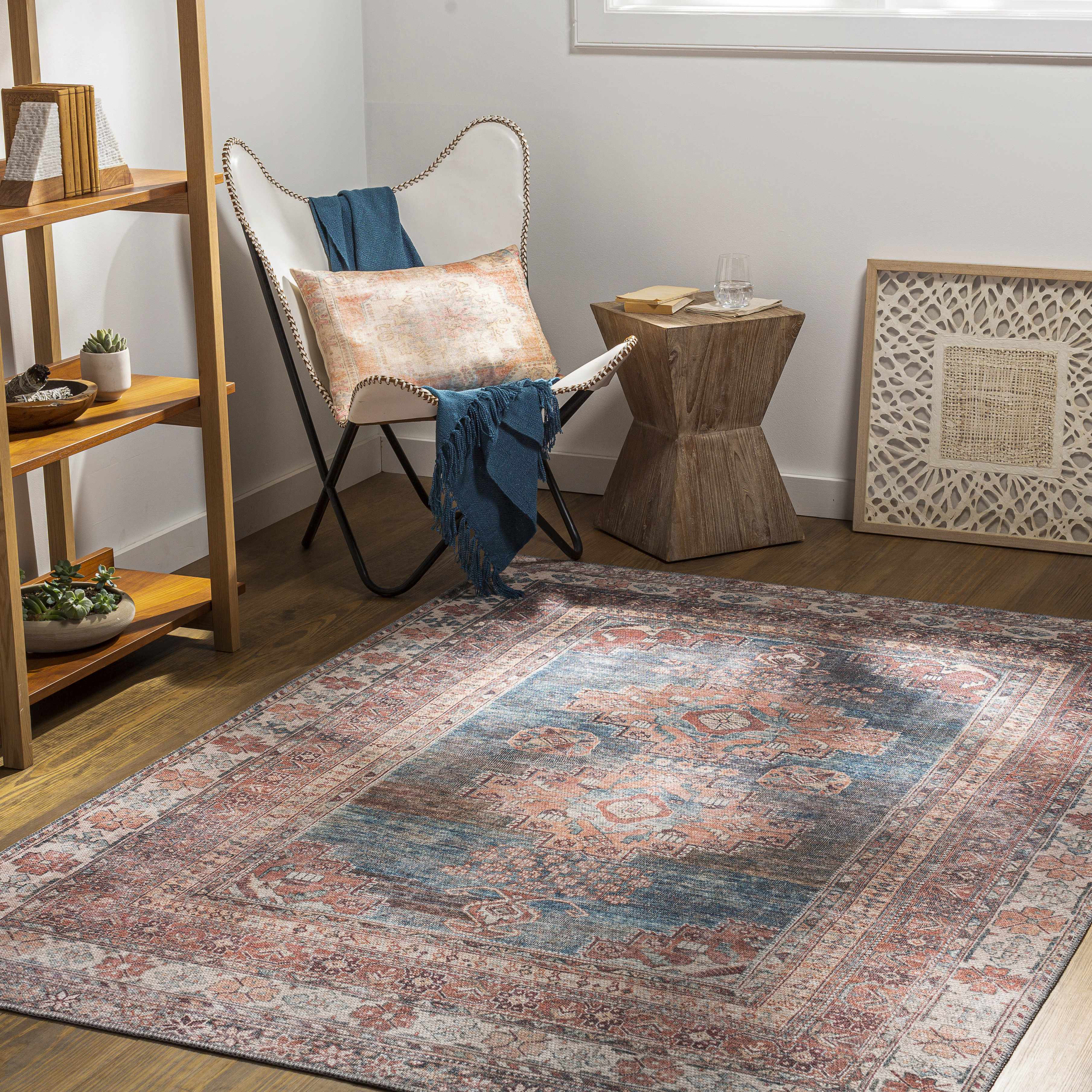 Baltinglass Rust & Blue Washable Area Rug - Decor Addict, LLC