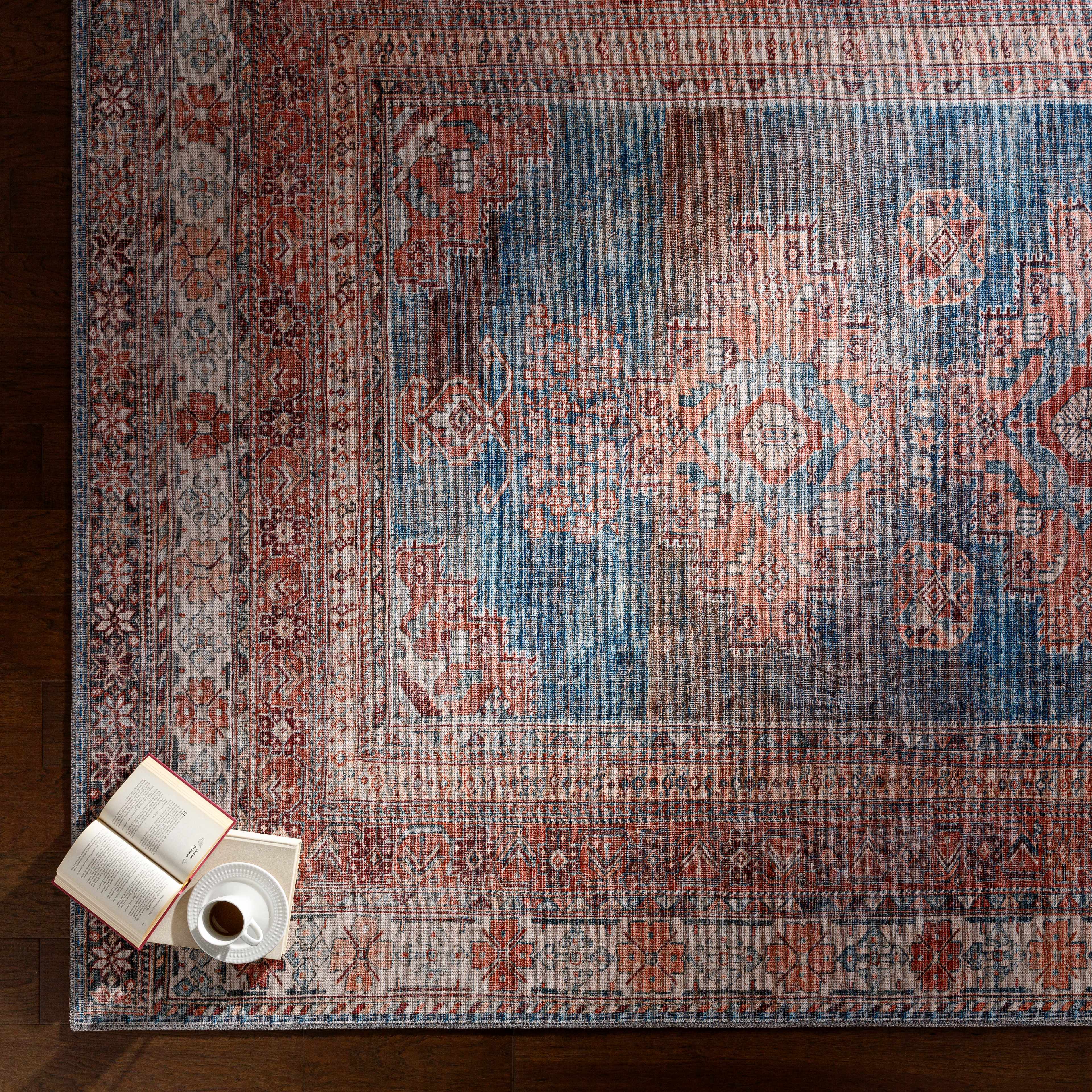 Baltinglass Rust & Blue Washable Area Rug - Decor Addict, LLC