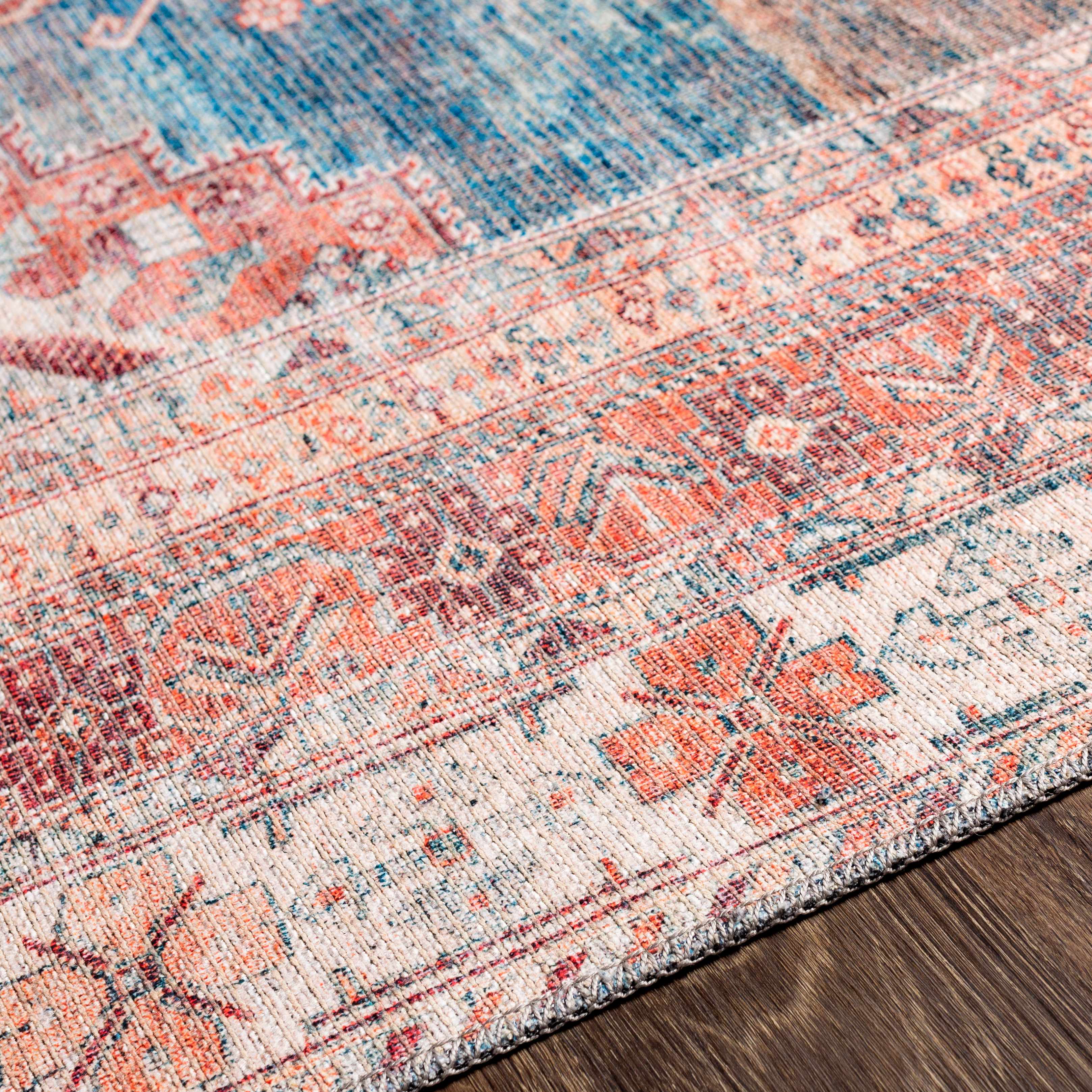 Baltinglass Rust & Blue Washable Area Rug - Decor Addict, LLC