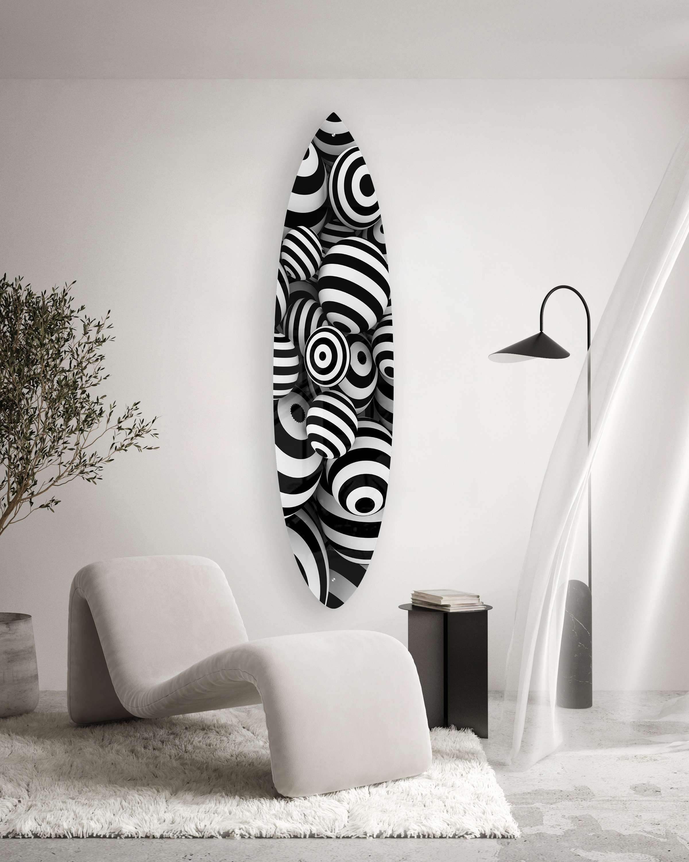 Black and White Balloons Acrylic Surfboard Wall Art - Decor Addict, LLC
