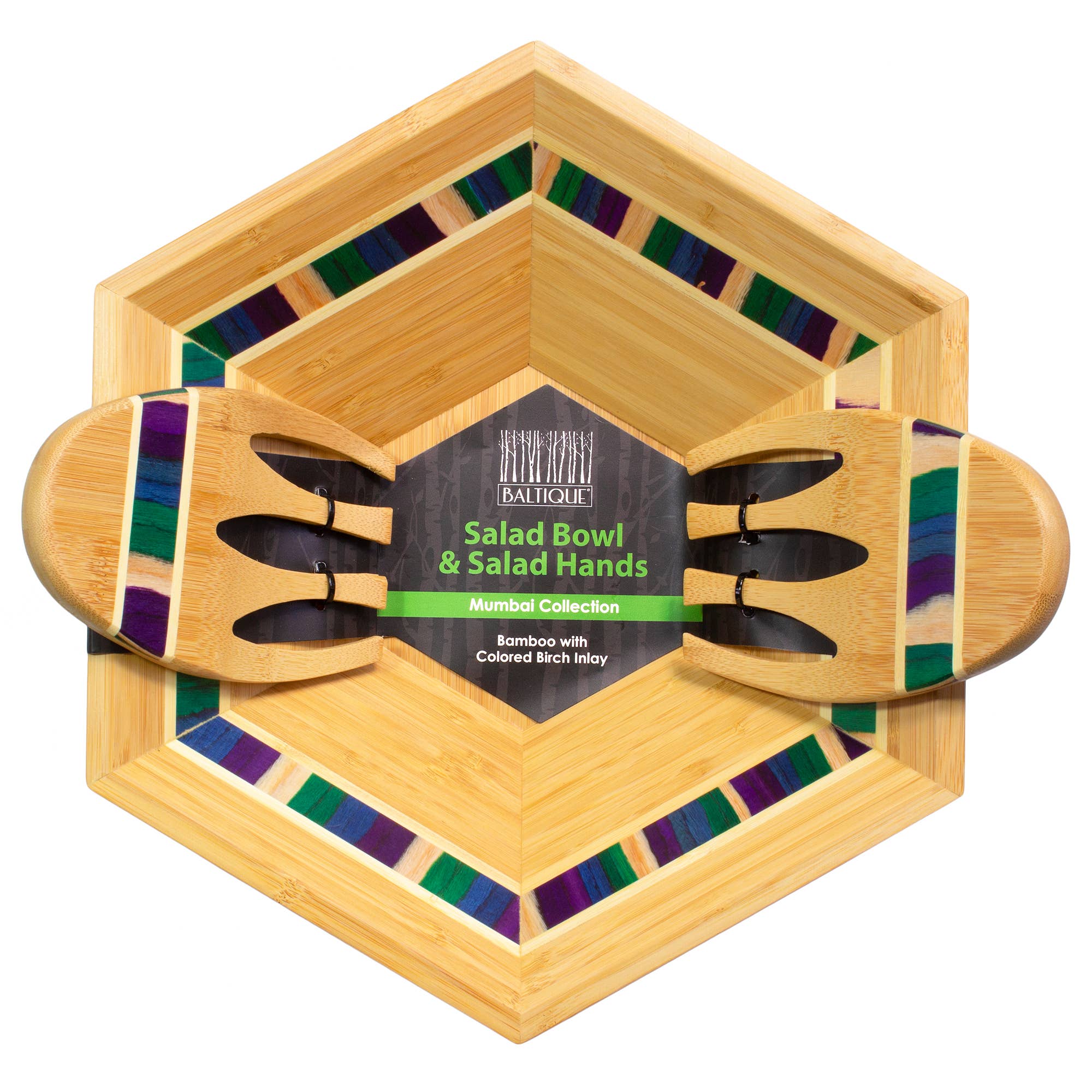 Baltique® Mumbai Collection 14" Salad Bowl with Salad Hands - Decor Addict, LLC