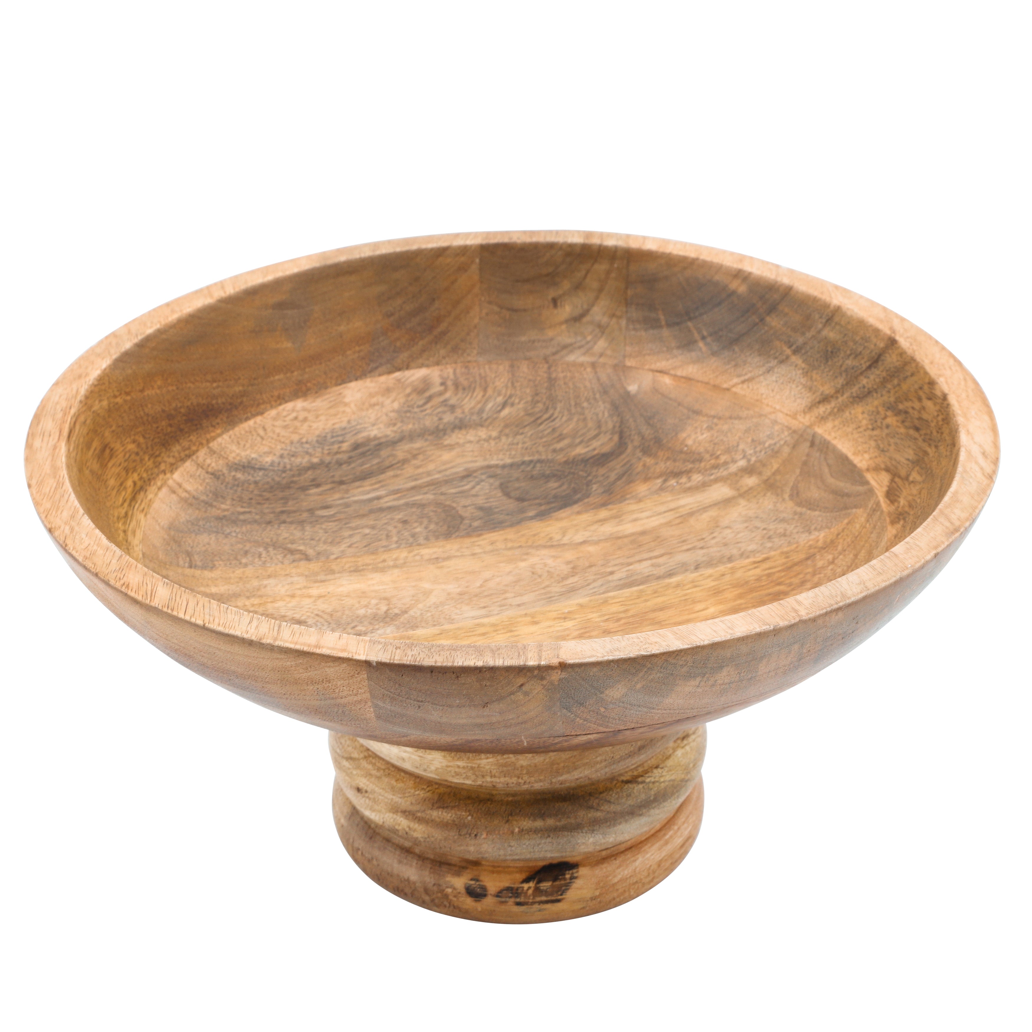 Wood, 12" Round Bowl W/ Ribbed Base, Natural - Decor Addict, LLC