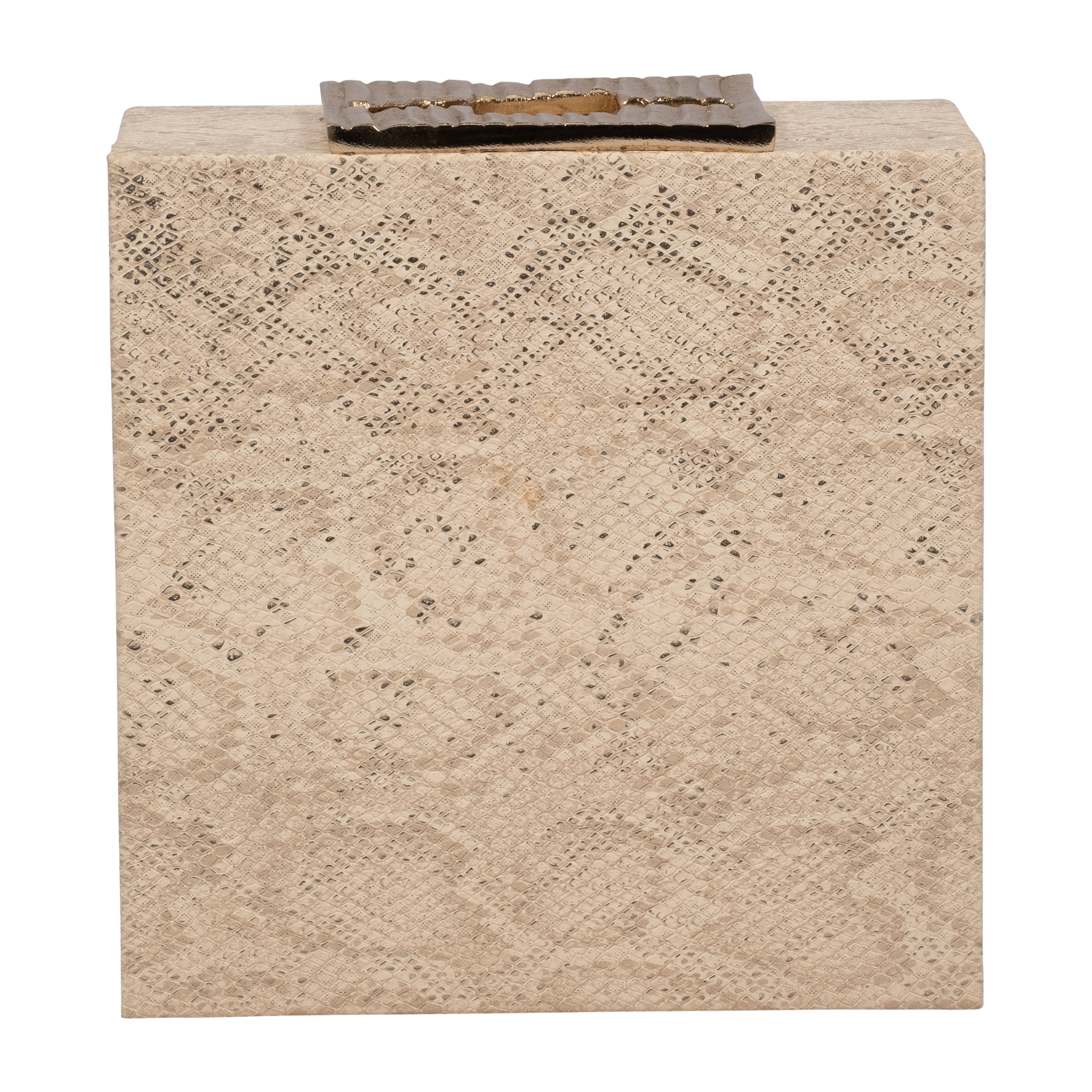 Faux Leather, 8" Square Metallic Box, Nude - Decor Addict, LLC