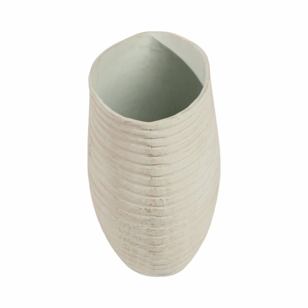 Decorative Vase - Teal Ceramic Small Ribbed Oval, 14 in. - Decor Addict, LLC