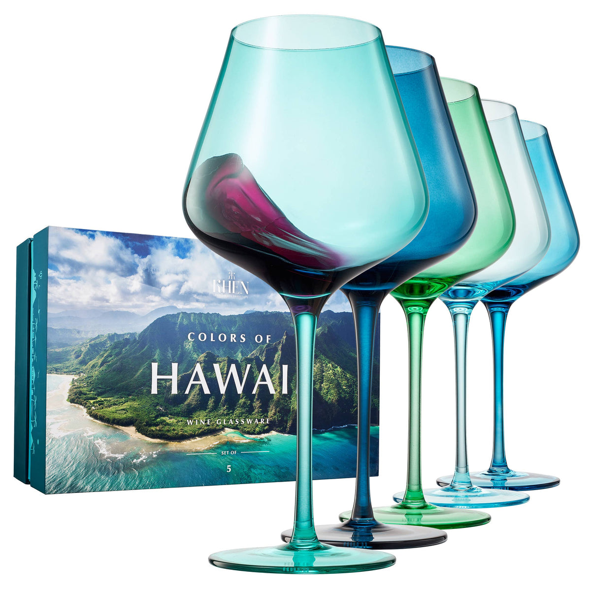 Beaches of Hawaii Wine Glassware | 5 Set, 20 OZ -