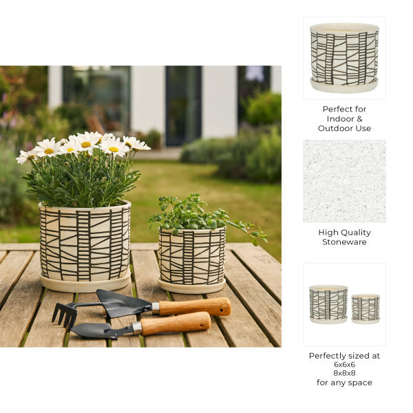 Ceramic Planter with Saucer, Beige (Set of 2)