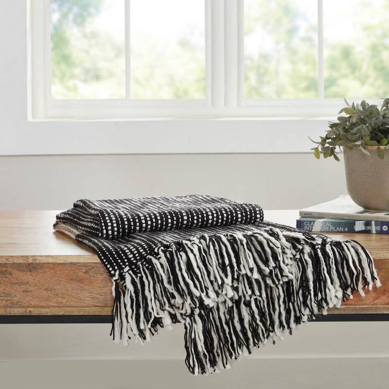 Chunky Tie Dye Throw Blanket I 50"x 70" I Black Mustard - Decor Addict, LLC