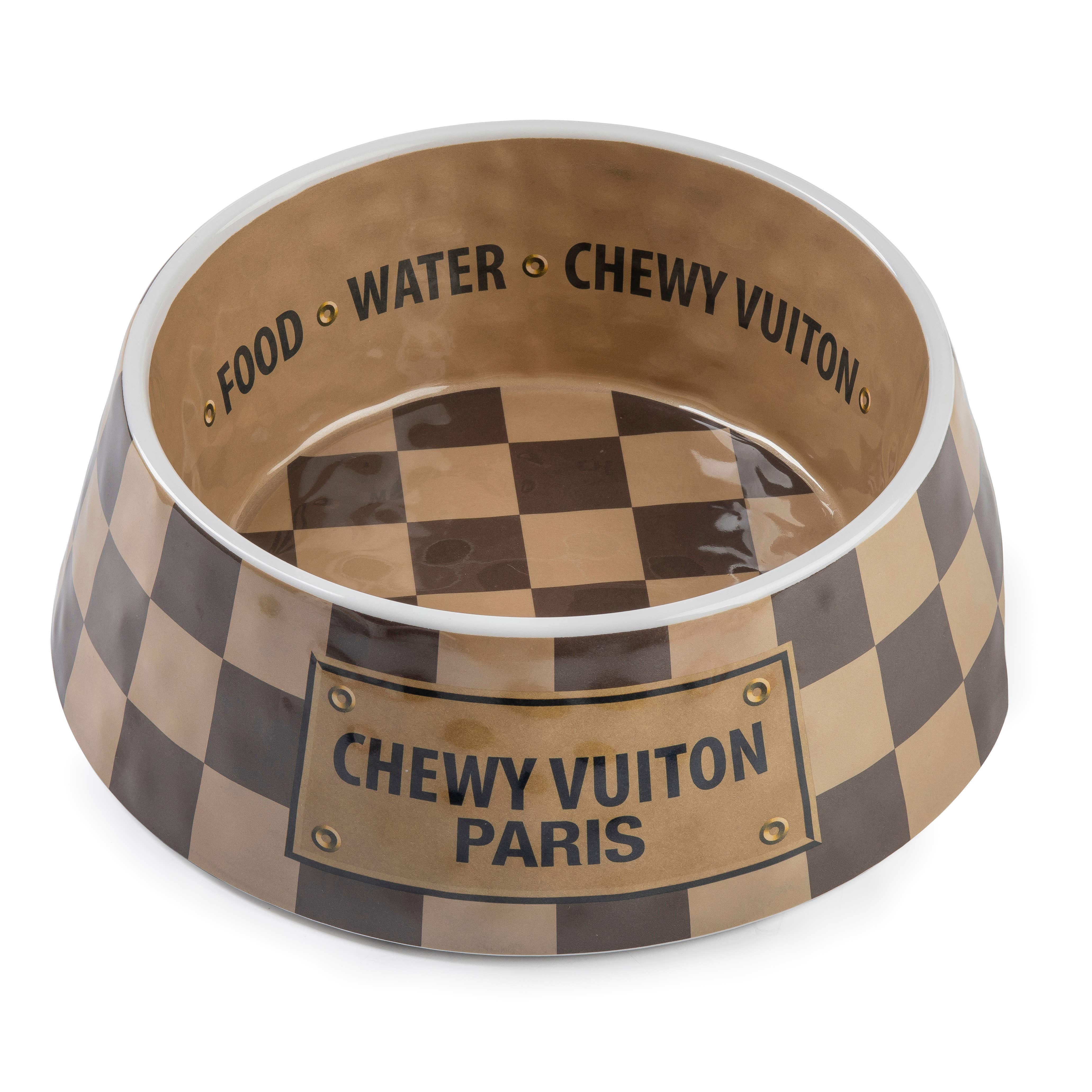 Checker Chewy Vuiton Bowl - 3 Sizes!! Dog Bowls: Medium - Decor Addict, LLC