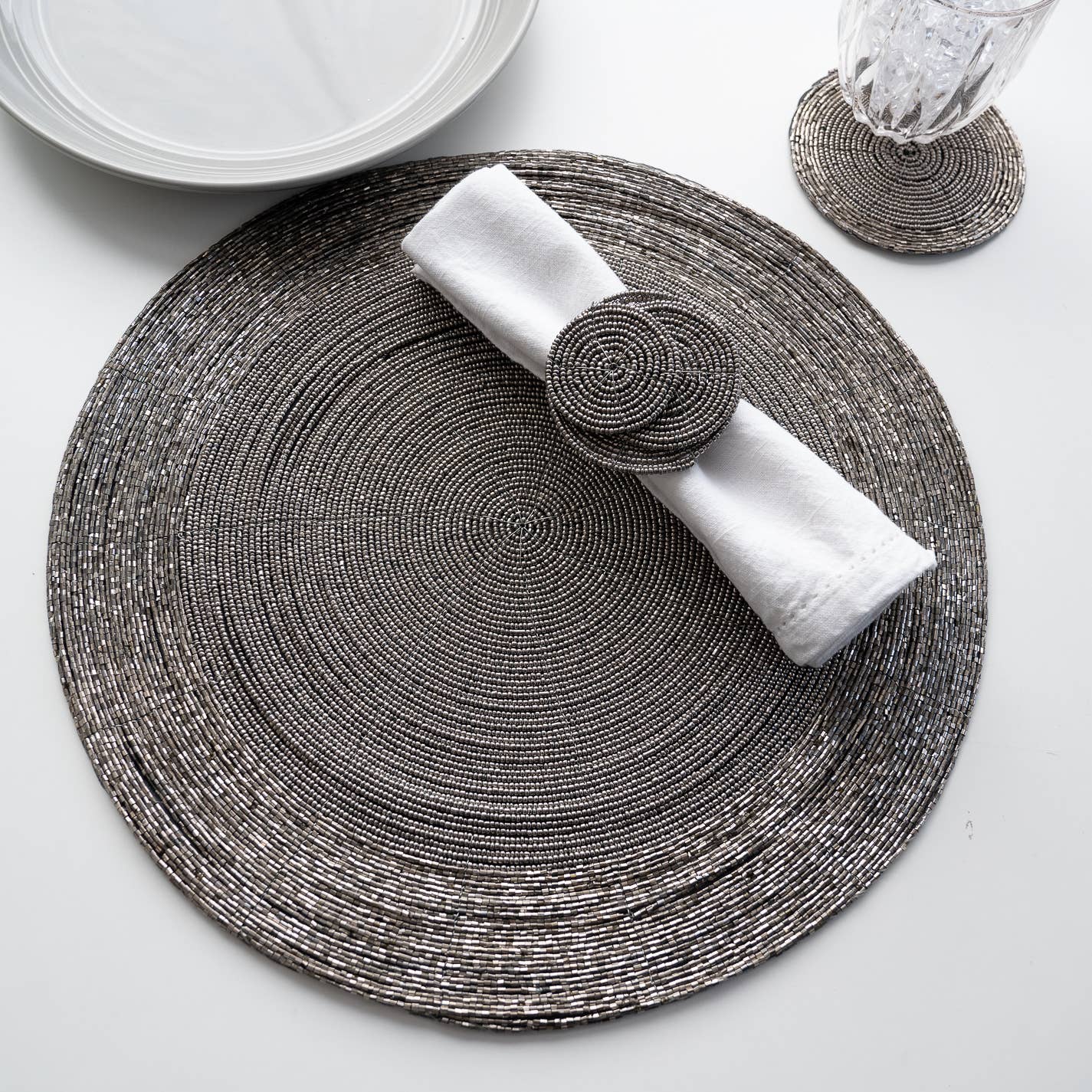 Beaded Silver Place Set (3-Piece) - Decor Addict, LLC