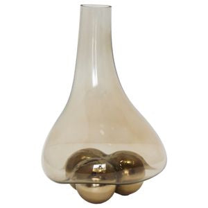 16" Feline Glass Vase with Metal Ball Base, Gold