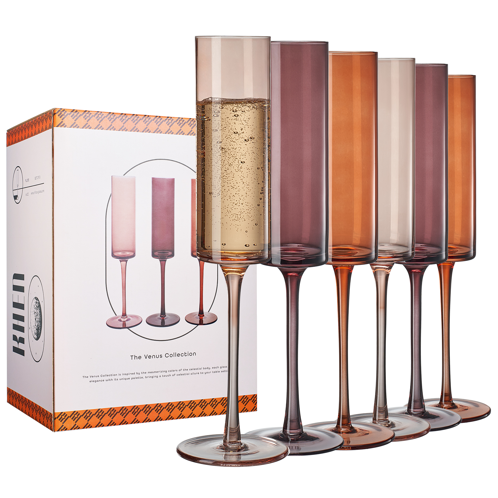 Venus Champagne Flute Set, 6oz Glasses Set of 6 - Decor Addict, LLC
