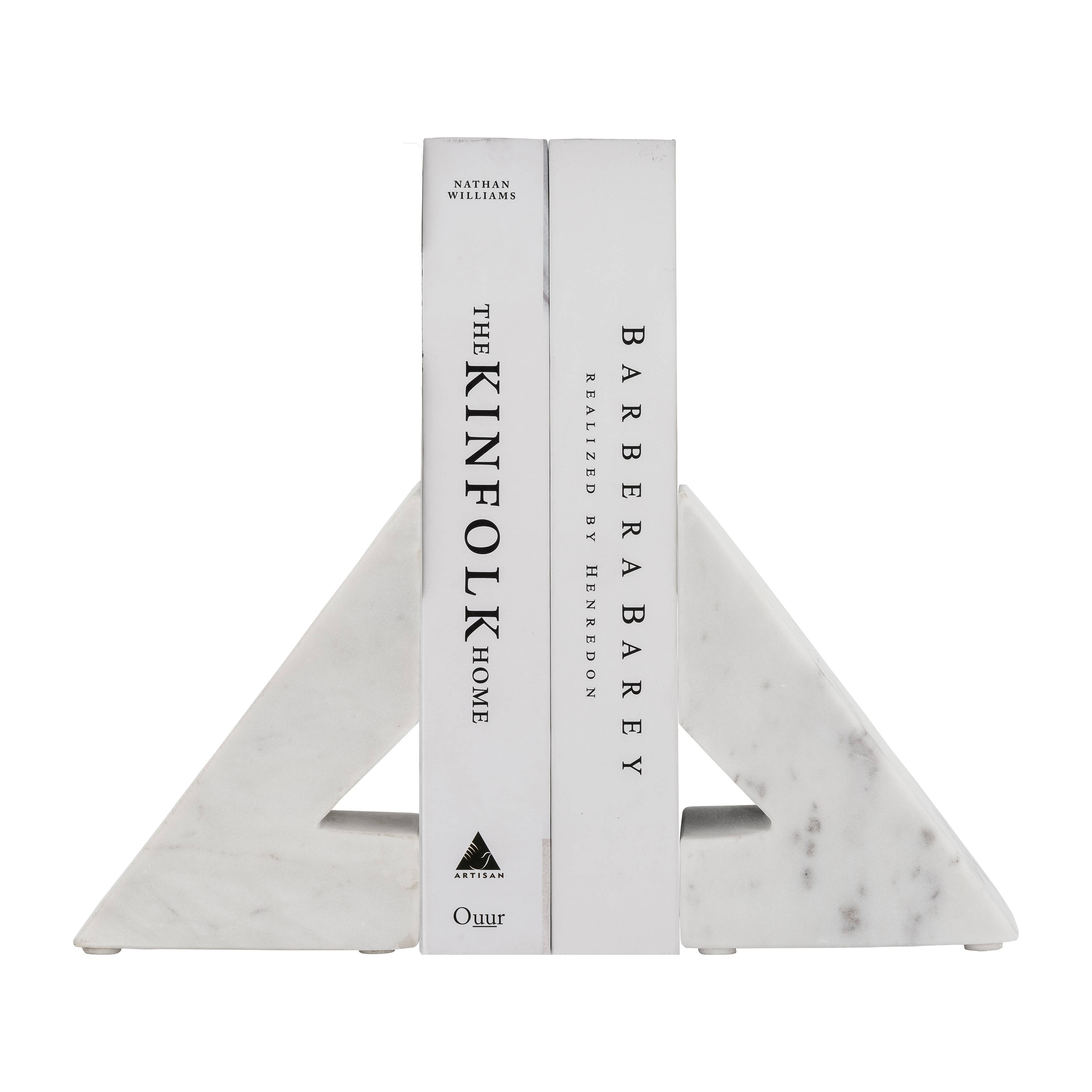Bookends Set - White Marble Modern Right Triangle, 6 in. - Decor Addict, LLC