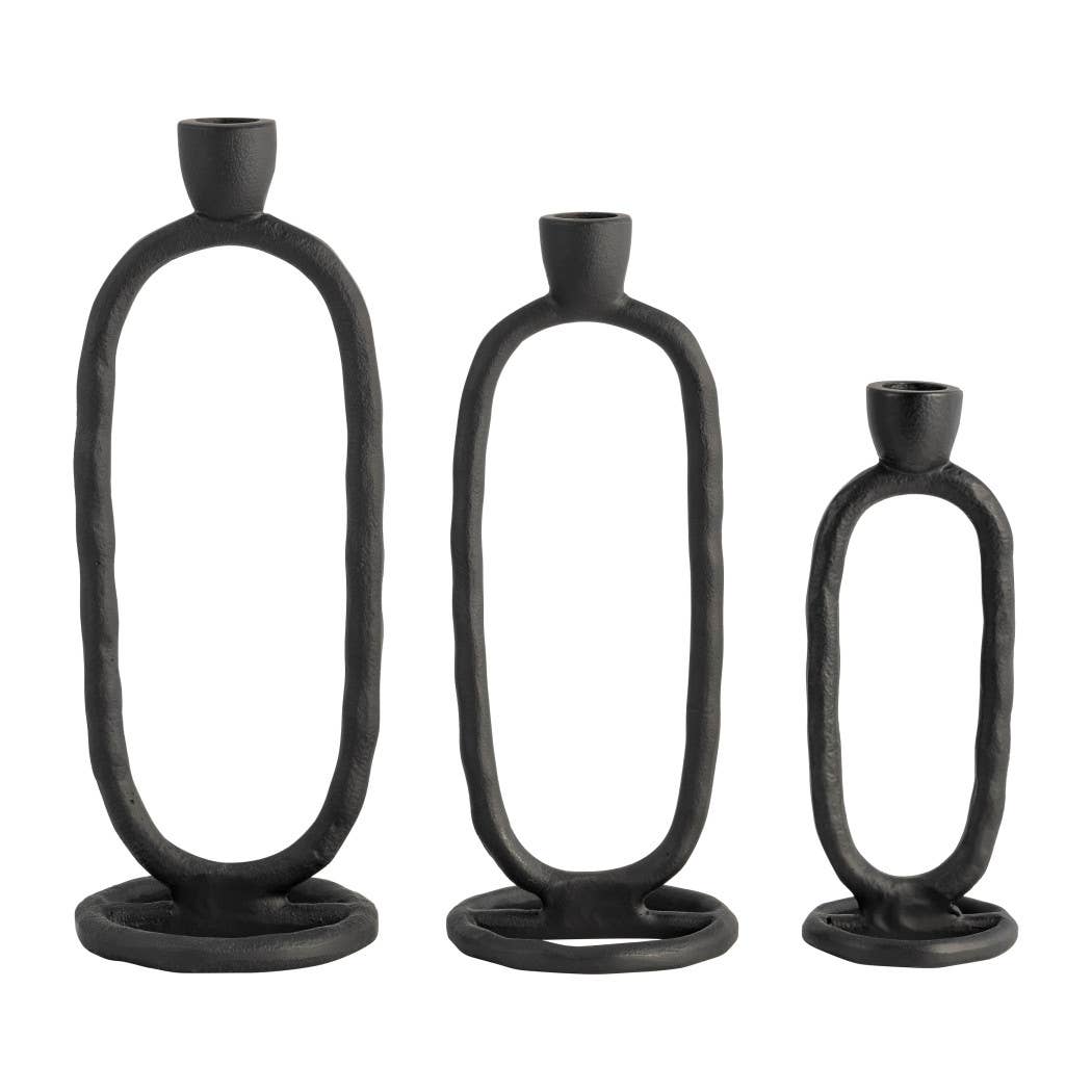 Metal Oval Ring Taper Candle Holder - Black, 8 in. - Decor Addict, LLC