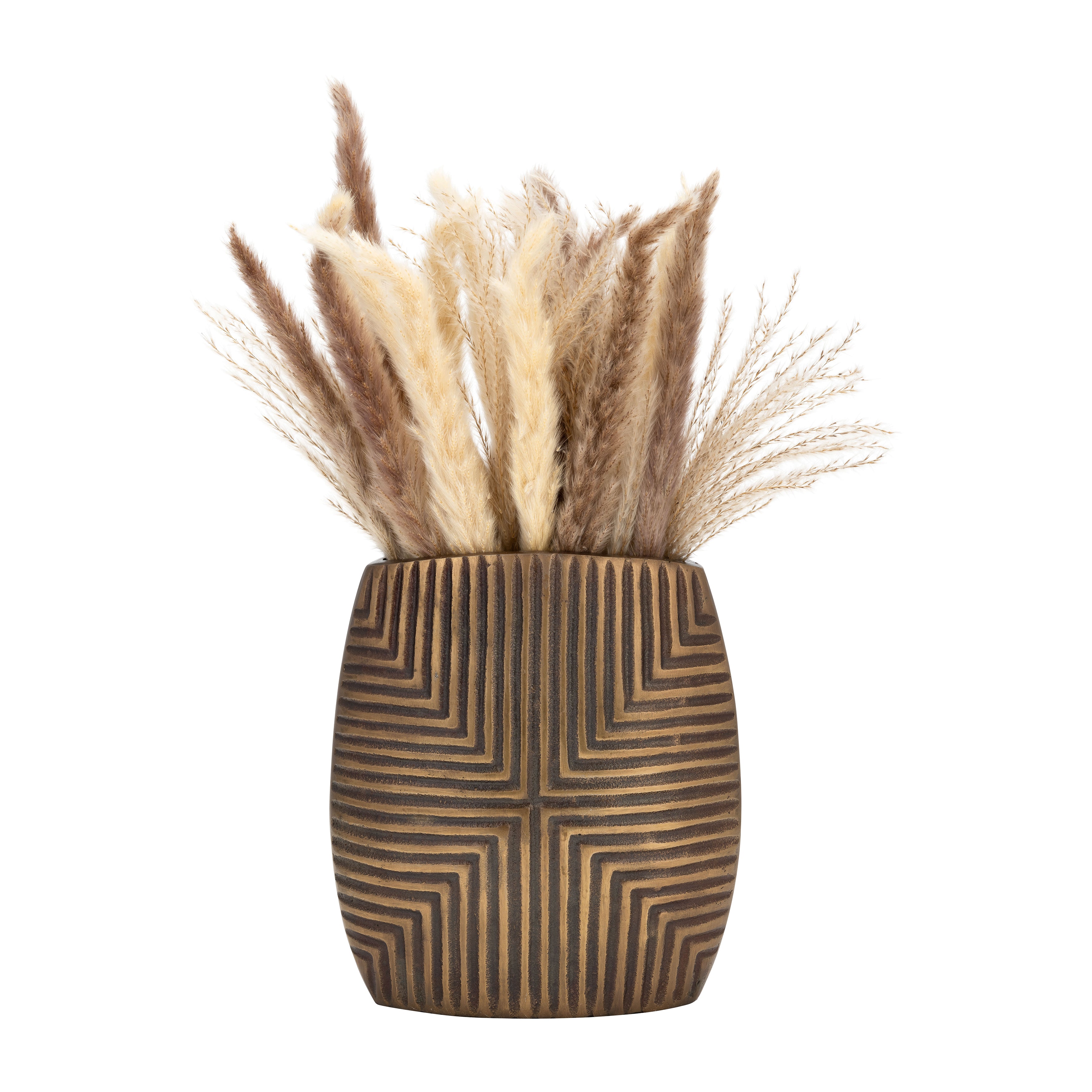 Metal, 10"h Ribbed Vase, Brass Antique - Decor Addict, LLC