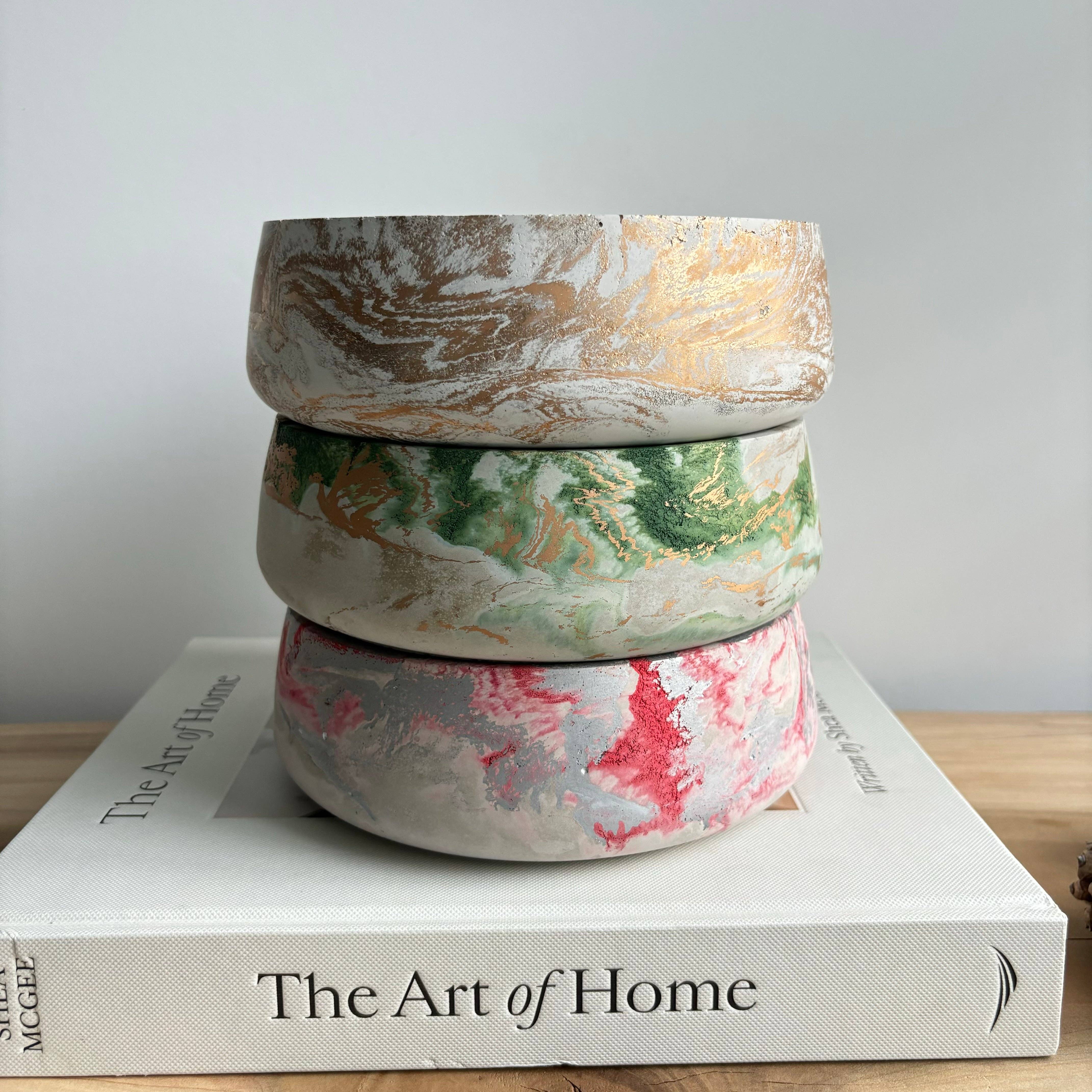 Daza - Decorative Concrete Bowl | Centerpiece Bowl : Green Fusion Marble - Decor Addict, LLC