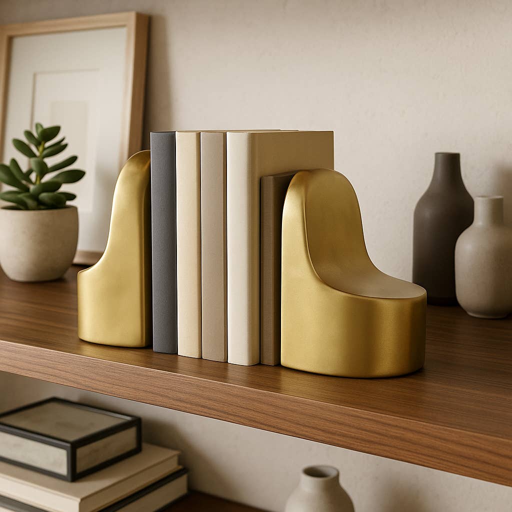 Bookends Set of 2 - Gold Ceramic Contemporary, 6 in. - Decor Addict, LLC