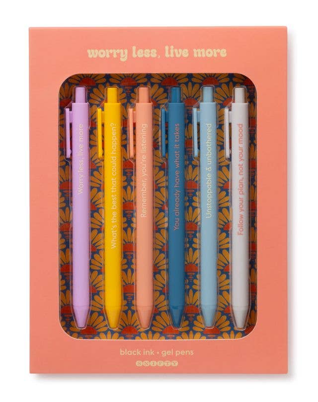 WORRY LESS, LIVE MORE - QUOTABLE GEL PEN SET - Decor Addict, LLC