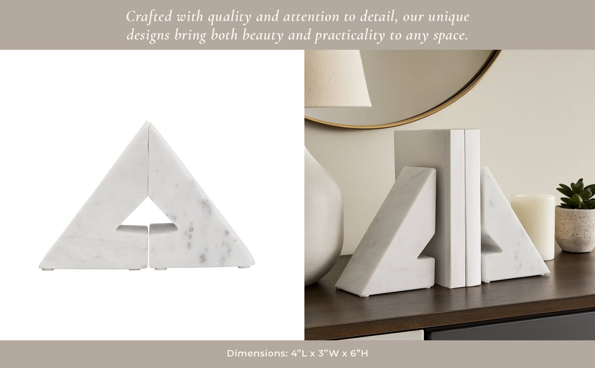 Bookends Set - White Marble Modern Right Triangle, 6 in. - Decor Addict, LLC