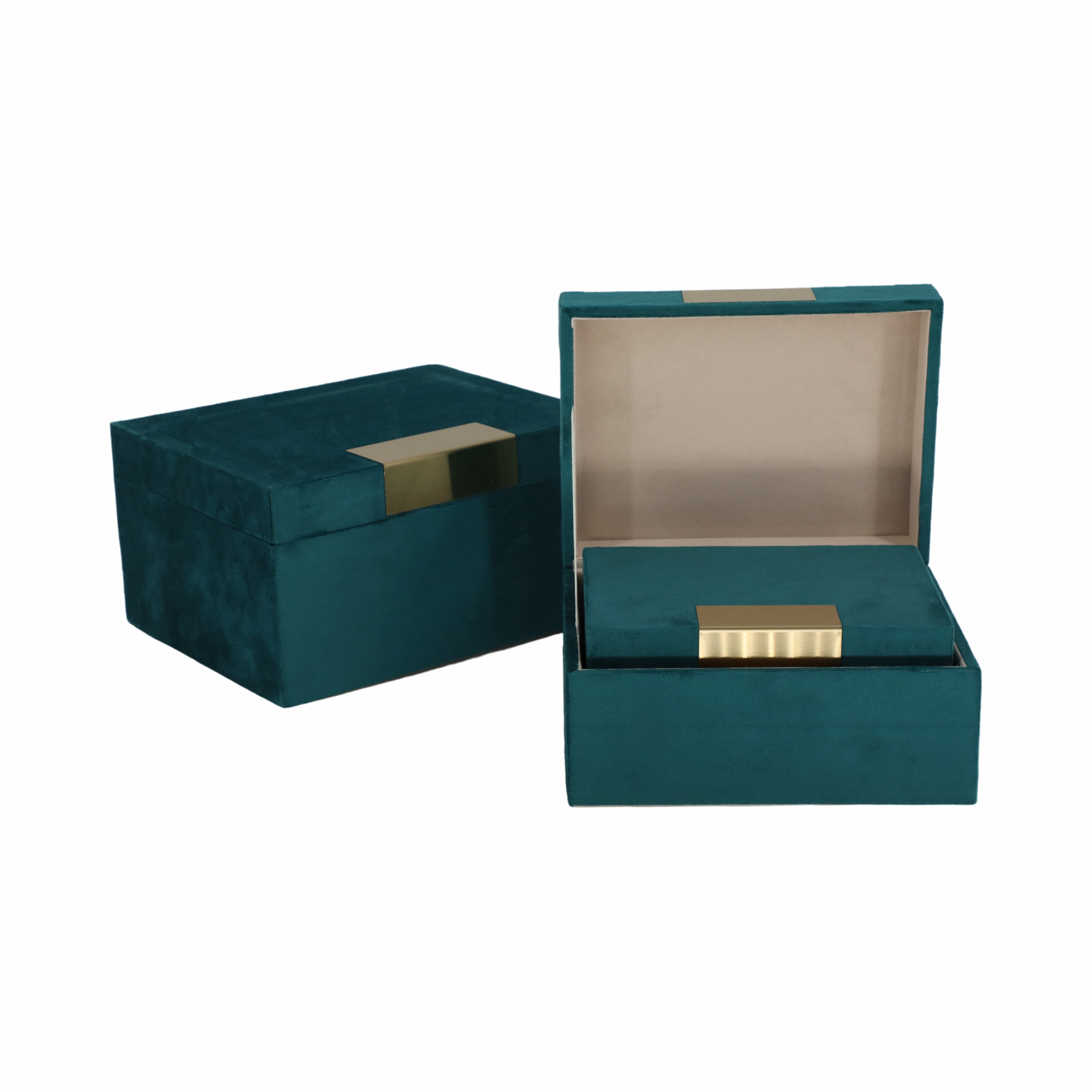Velvet,s/3 7/8/9"l,jewelry Boxes,teal/gold - Decor Addict, LLC