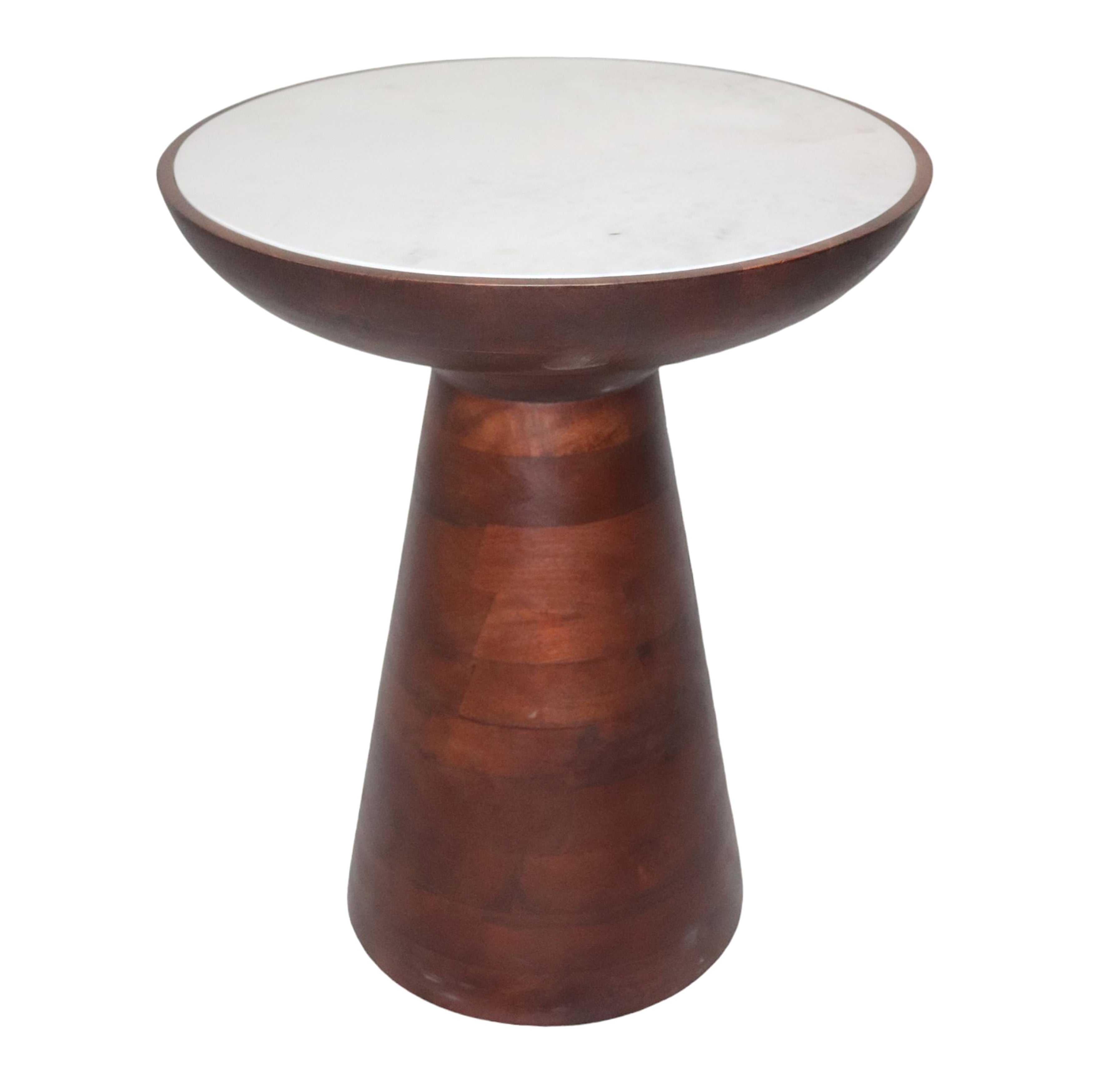 20" Wood Accent Table Marble Top, Walnut/white - Decor Addict, LLC