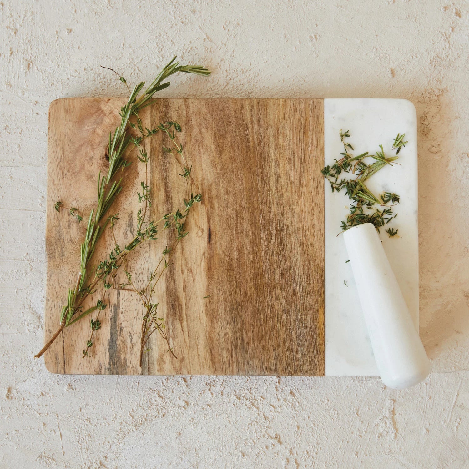 Mango Wood & Marble Cheese/Serving Board w/ Marble Pestle - Decor Addict, LLC