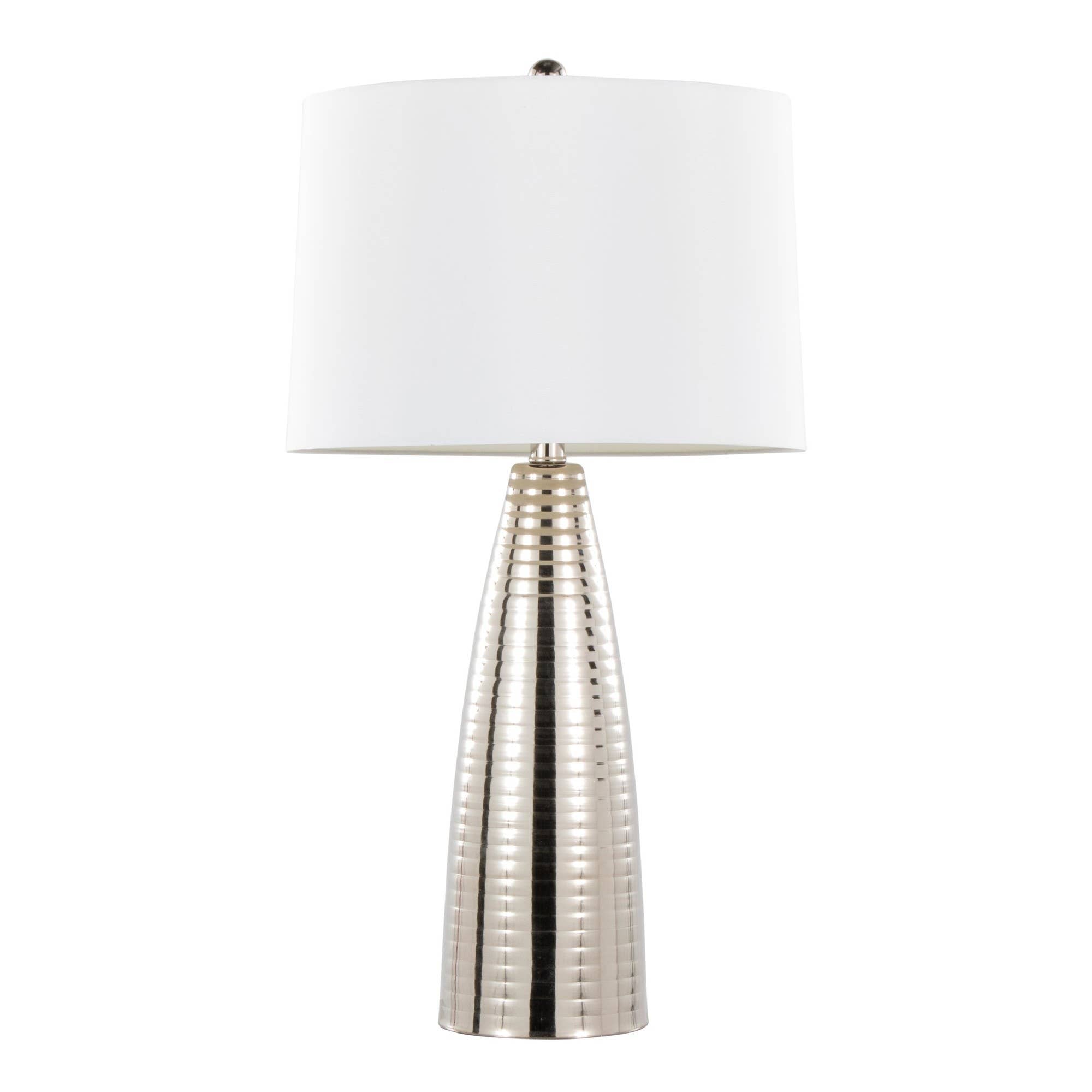 28" Metal Table Lamps ft. Ribbed Body Design (Set of 2): Polished Nickel, White Linen - Decor Addict, LLC